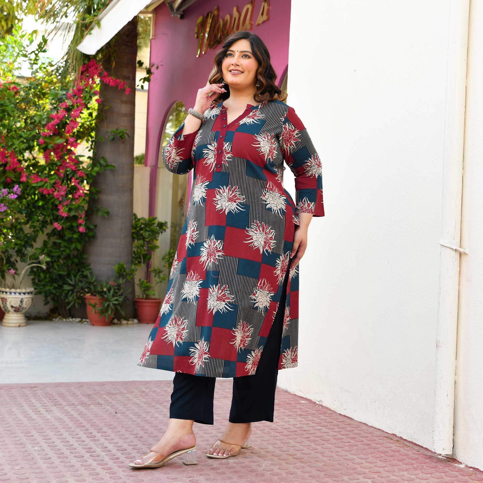 Moonstone- Dark Blue & Maroon Geometrical Printed Pure Cotton Kurta Moonstone- Dark Blue & Maroon Geometrical Printed Pure Cotton Kurta