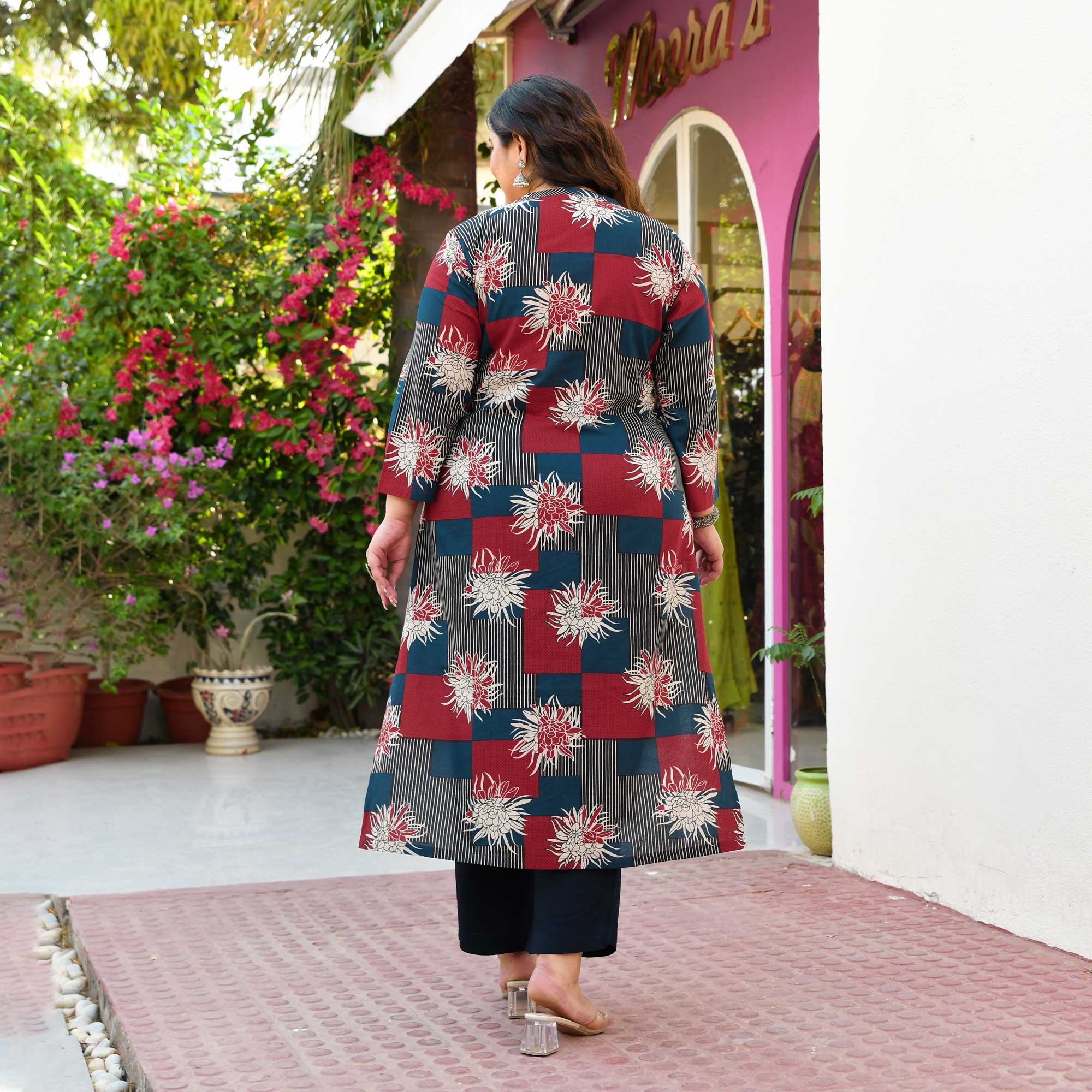 Moonstone- Dark Blue & Maroon Geometrical Printed Pure Cotton Kurta Moonstone- Dark Blue & Maroon Geometrical Printed Pure Cotton Kurta