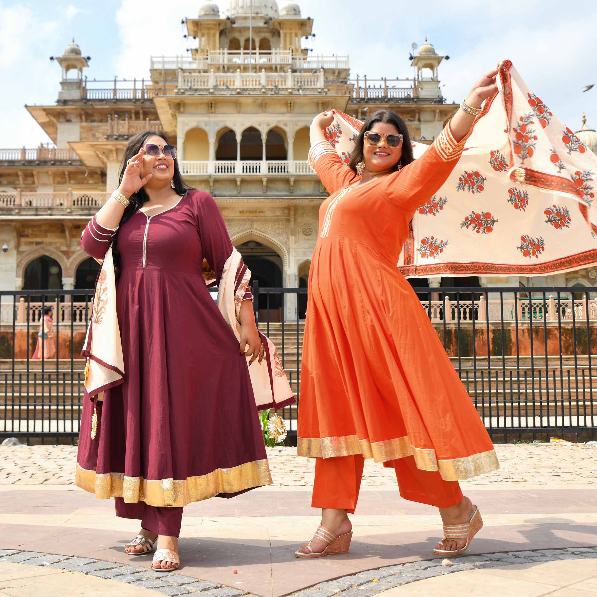 Tangerine Floral Cotton Anarkali Set Tangerine Floral Cotton Anarkali Set