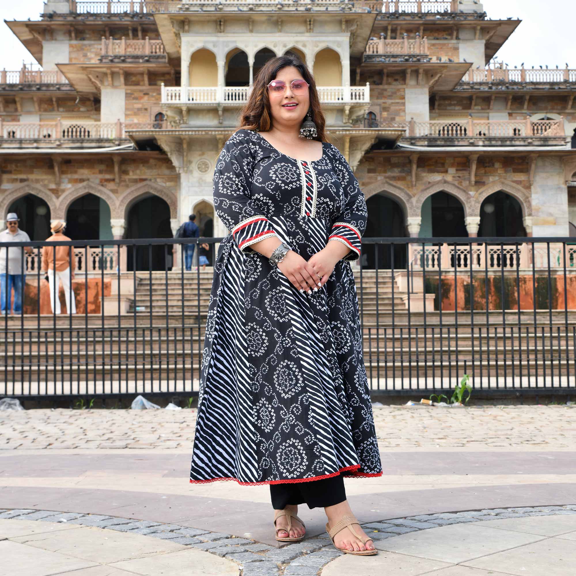 Rani in Black Bandhani Cotton Anarkali Set