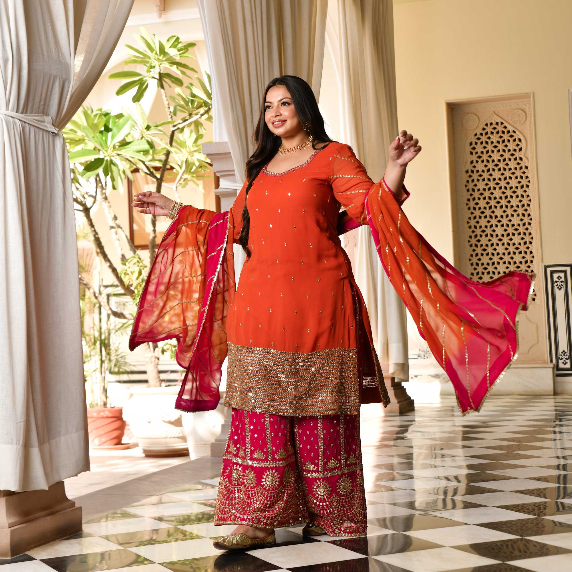 Rani & Rust Sparkle Sequin Embroidered Pure Georgette Suit Set