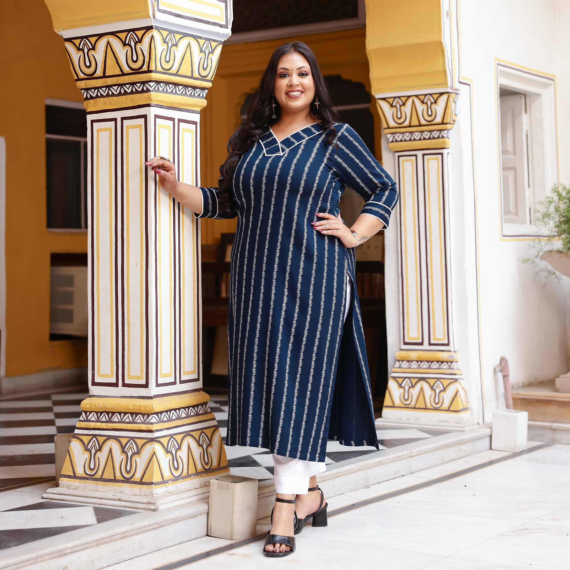Blissfull Streaks Cotton Lycra Kurta Blissfull Streaks Cotton Lycra Kurta