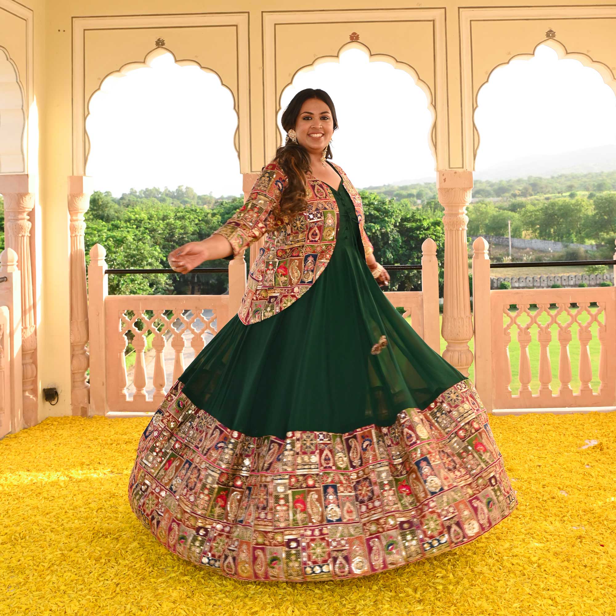 Regal Green Position Embroidered Anarkali With Koti Regal Green Position Embroidered Anarkali With Koti
