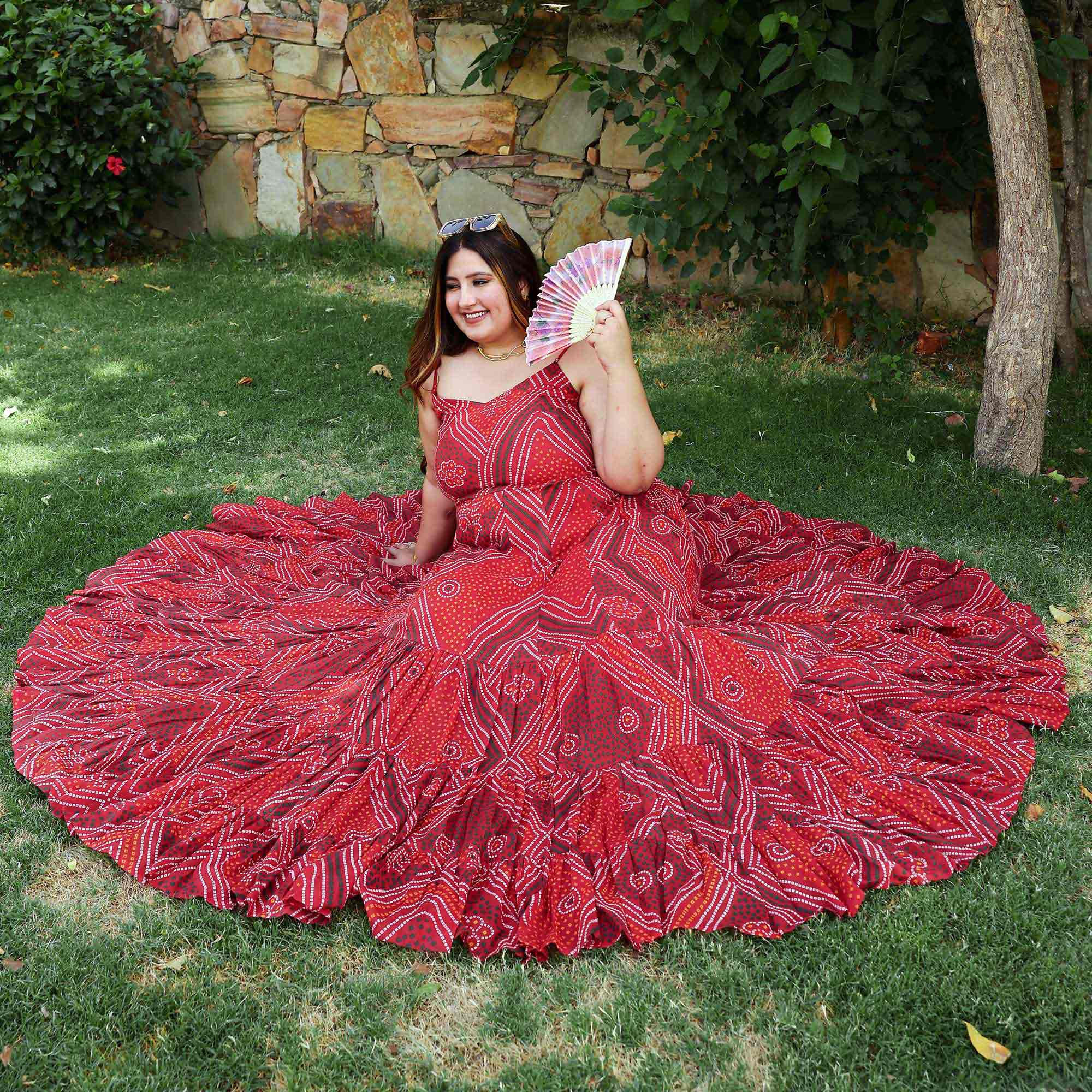 Scarlet Swirl Bandhani Tiered Dress Scarlet Swirl Bandhani Tiered Dress