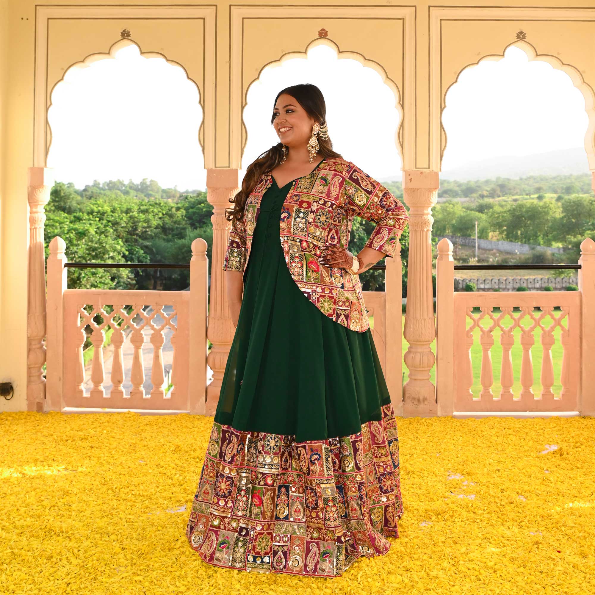 Regal Green Position Embroidered Anarkali With Koti Regal Green Position Embroidered Anarkali With Koti
