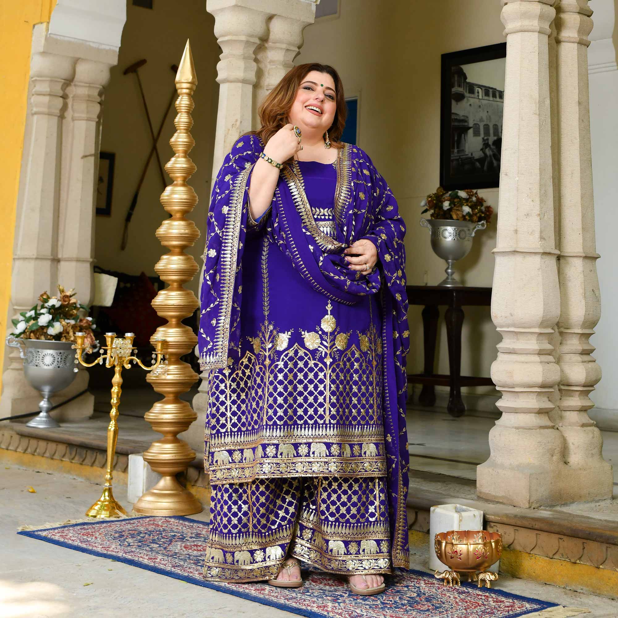 Opulence-Royal Blue Zari Embroidered Georgette Suit Set