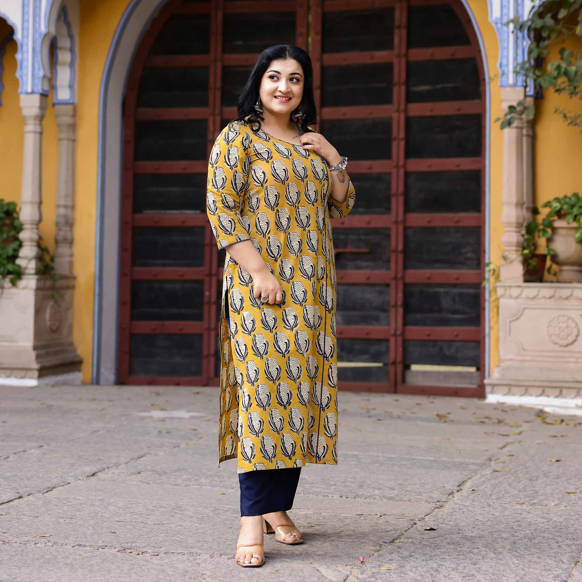 Buttercup Yellow Handblock Printed Cotton Kurta