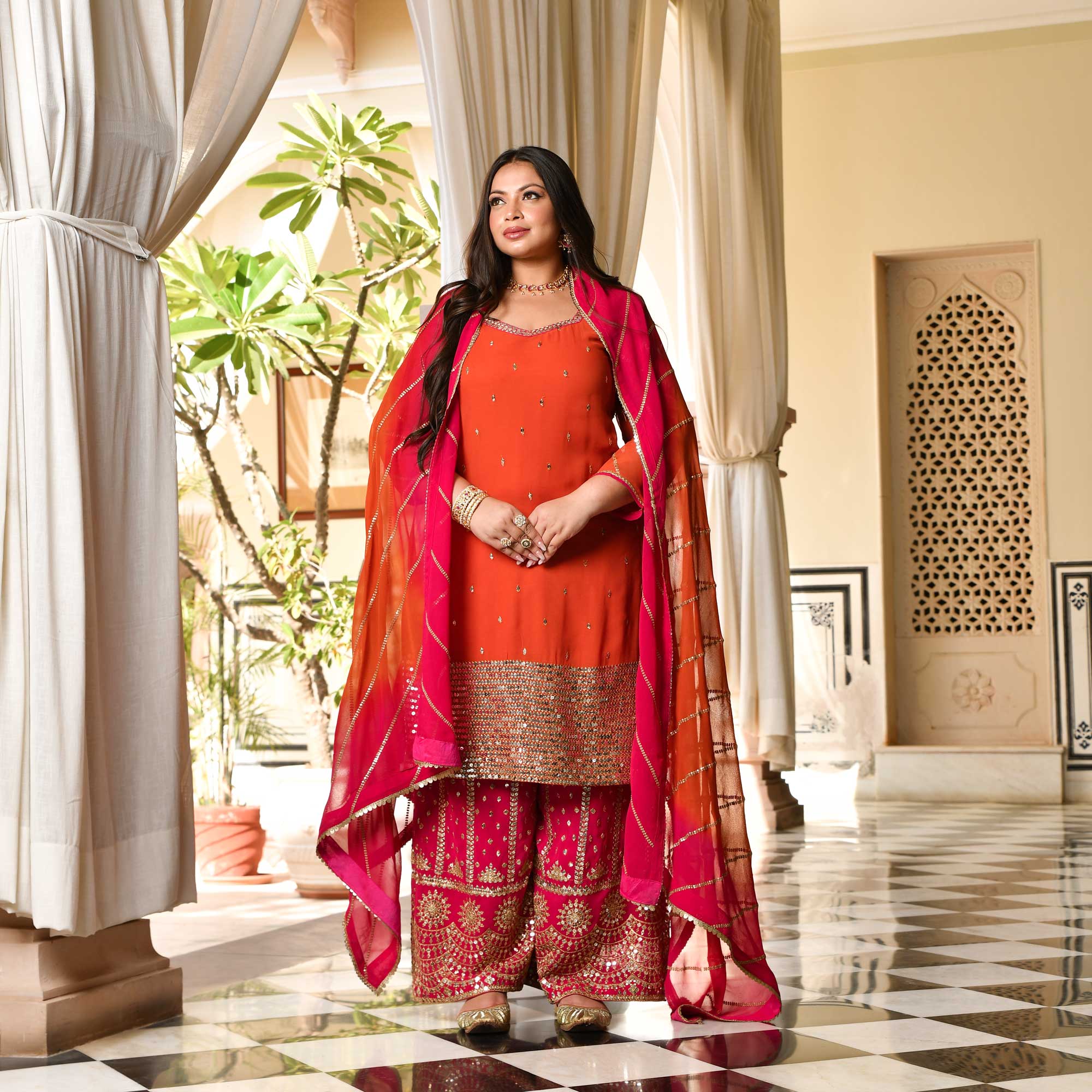 Rani & Rust Sparkle Sequin Embroidered Pure Georgette Suit Set