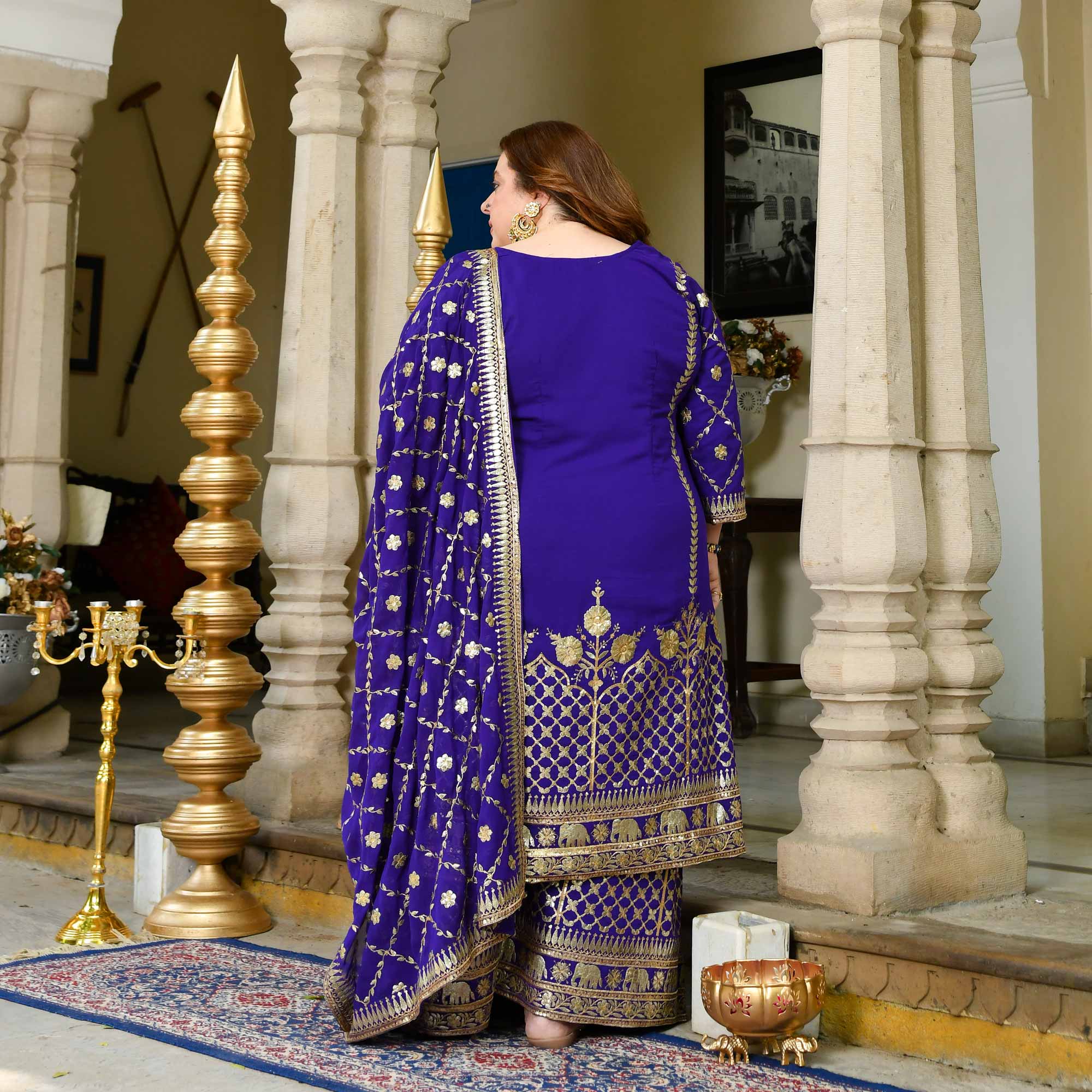 Opulence-Royal Blue Zari Embroidered Georgette Suit Set