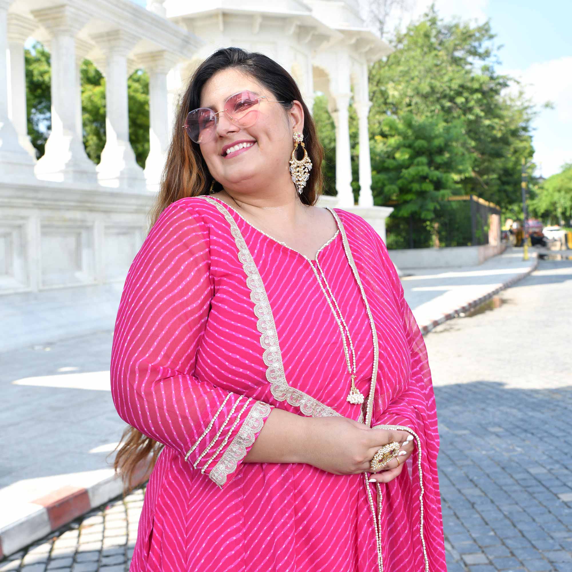 Jaipur Pink Mothda Georgette Aline Kali Kurta