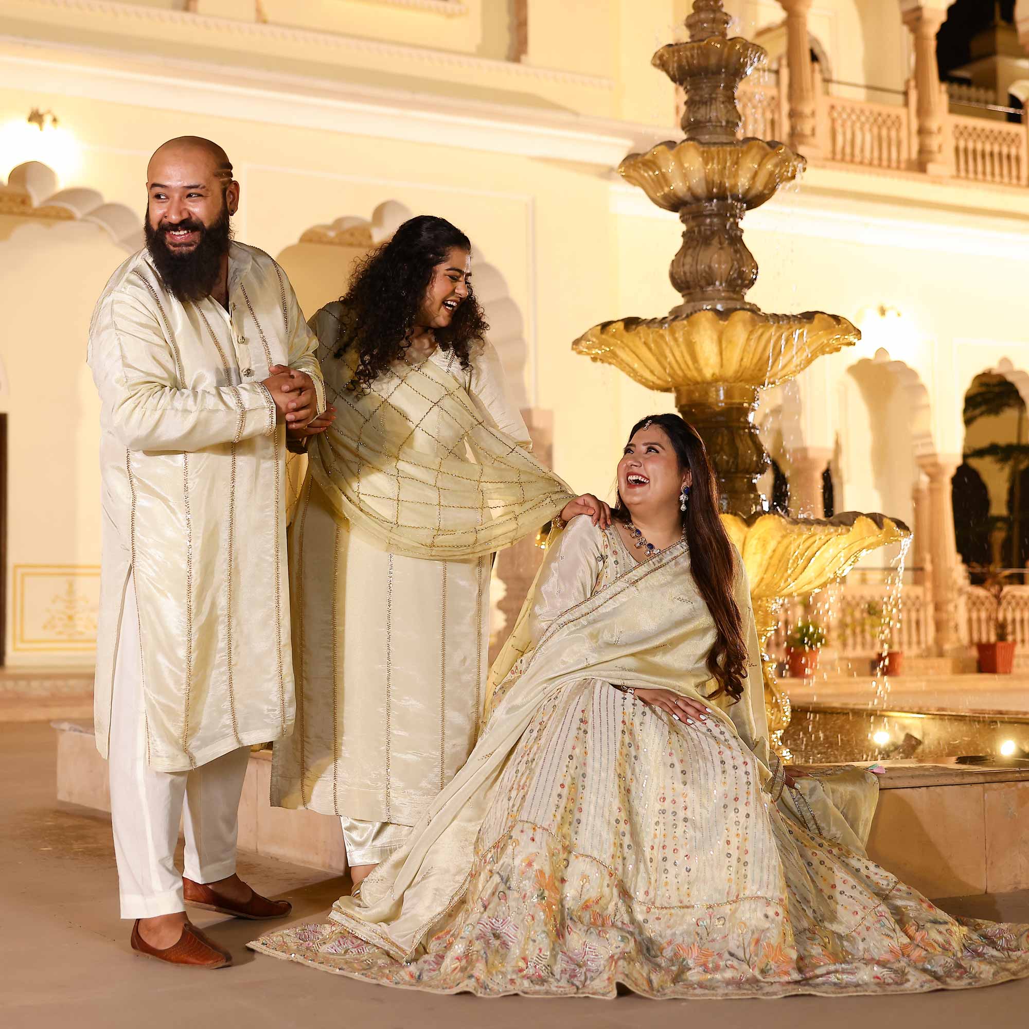 RAGINI Off-White & Gold Sequin Embroidered Pure Tissue Silk Anarkali Set RAGINI Off-White & Gold Sequin Embroidered Pure Tissue Silk Anarkali Set