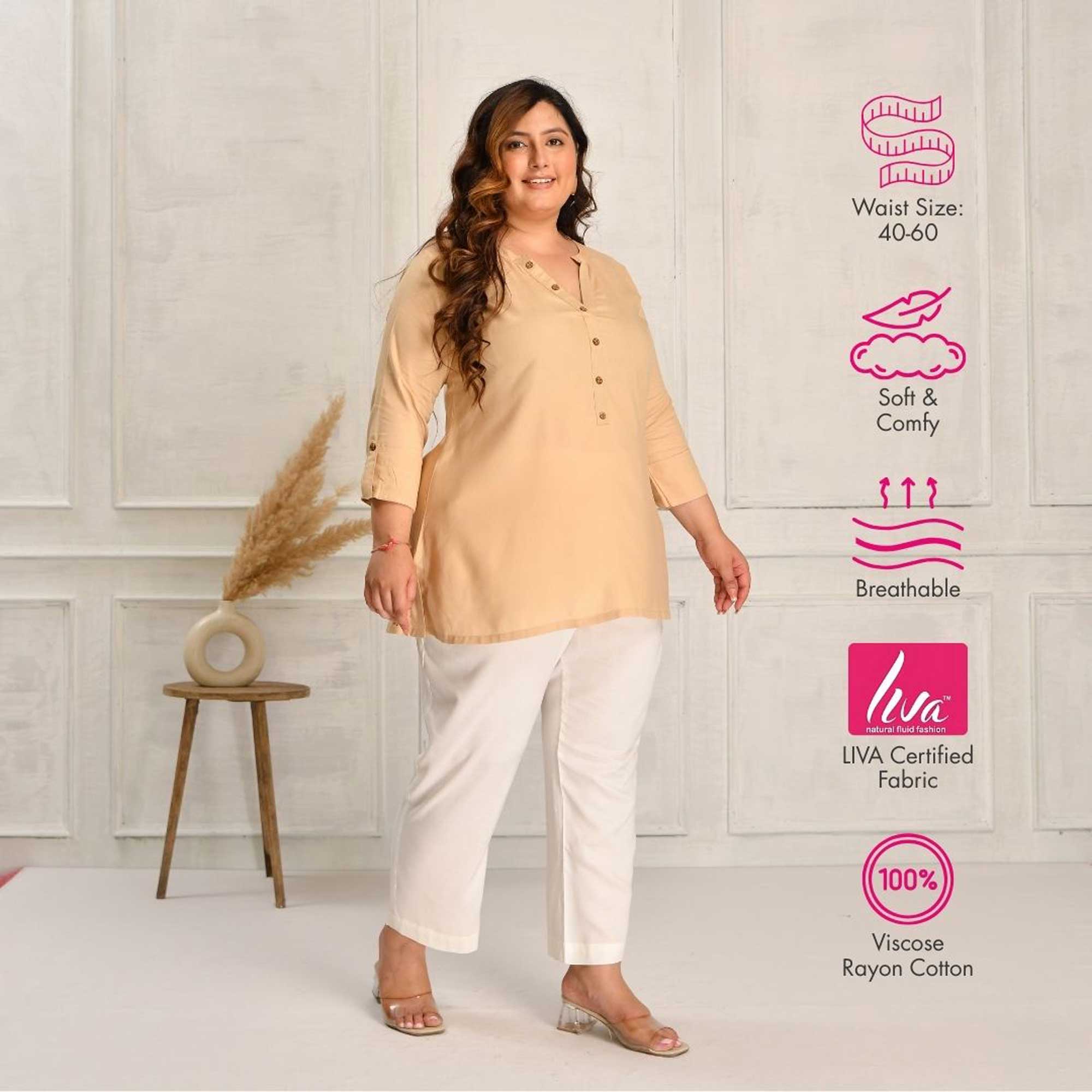 Plus Size Narrow Fit Pants Combo 3 (White, Peach, Coffee)