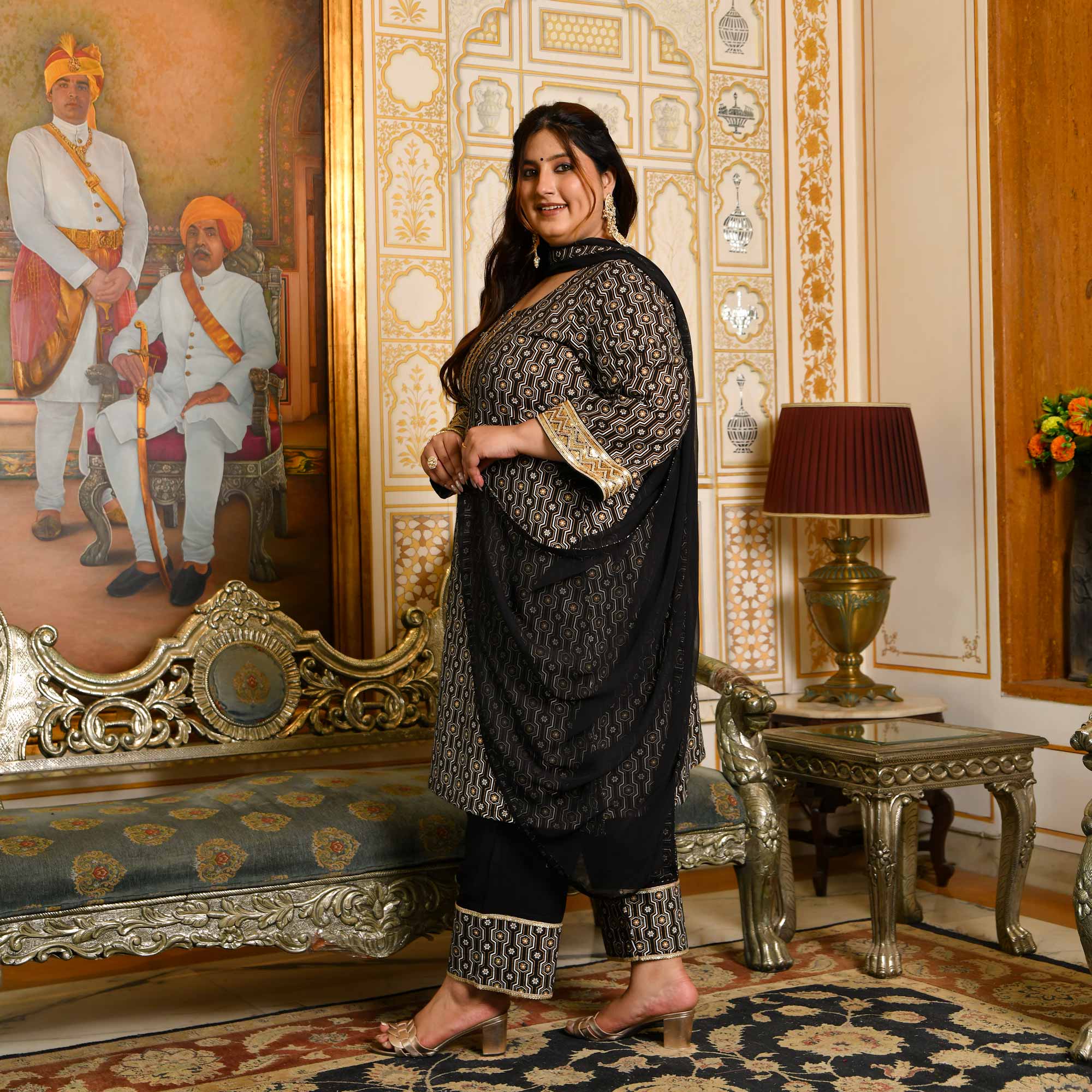 Jogi- Black & Gold Sequin Embroidered Cotton Suit Set