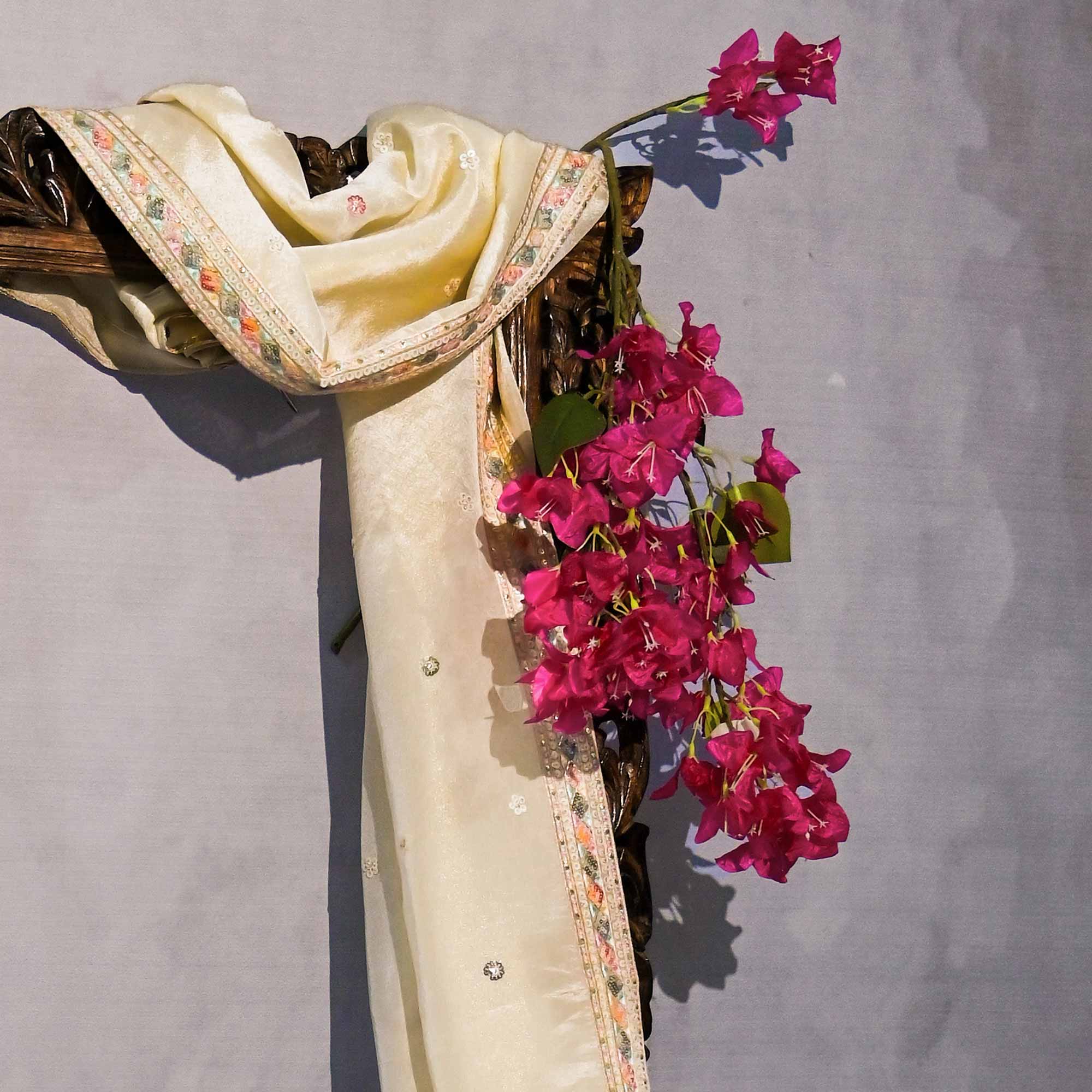 RAGINI Off-White & Gold Sequin Embroidered Pure Tissue Silk Anarkali Set RAGINI Off-White & Gold Sequin Embroidered Pure Tissue Silk Anarkali Set