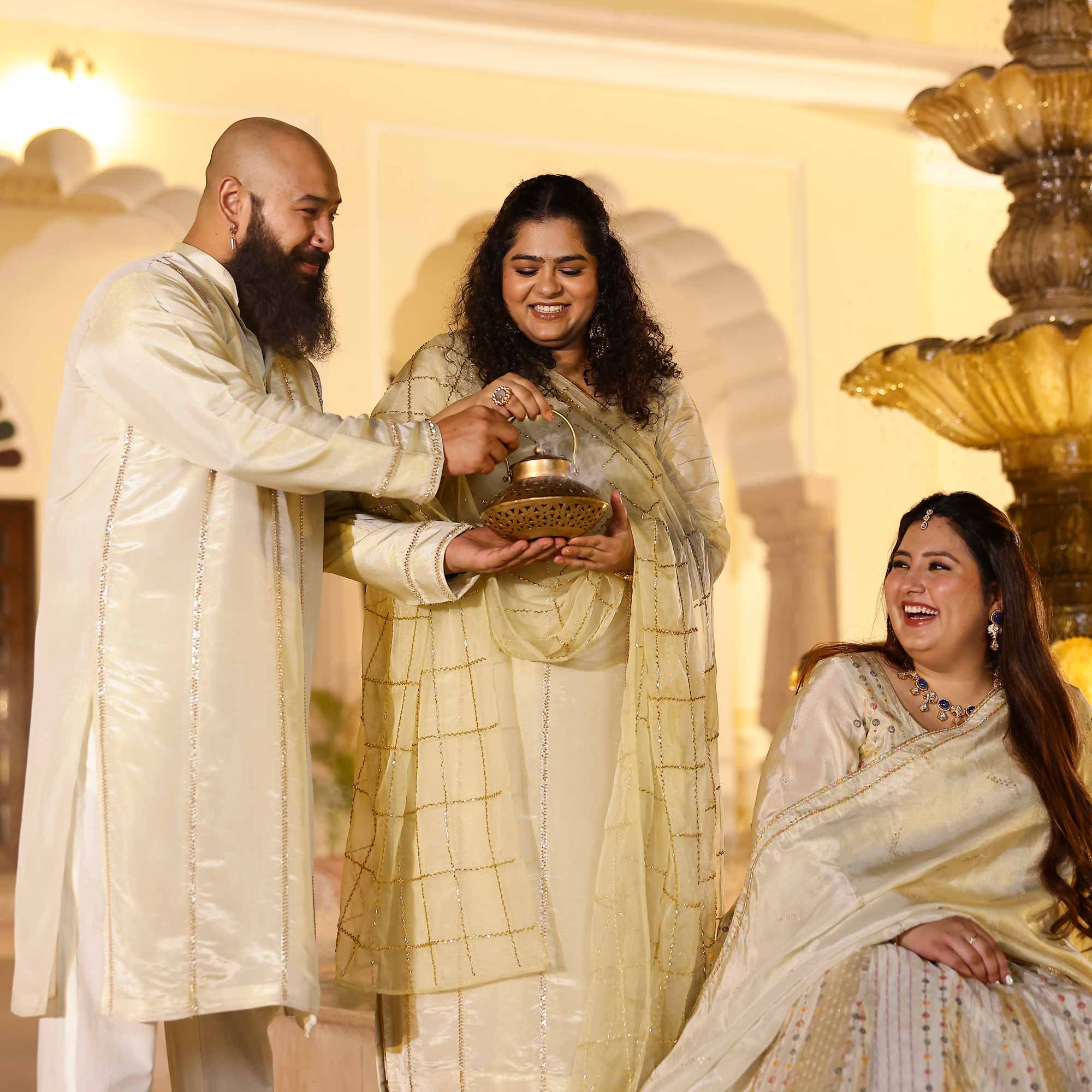 RAGINI Off-White & Gold Sequin Embroidered Pure Tissue Silk Anarkali Set RAGINI Off-White & Gold Sequin Embroidered Pure Tissue Silk Anarkali Set