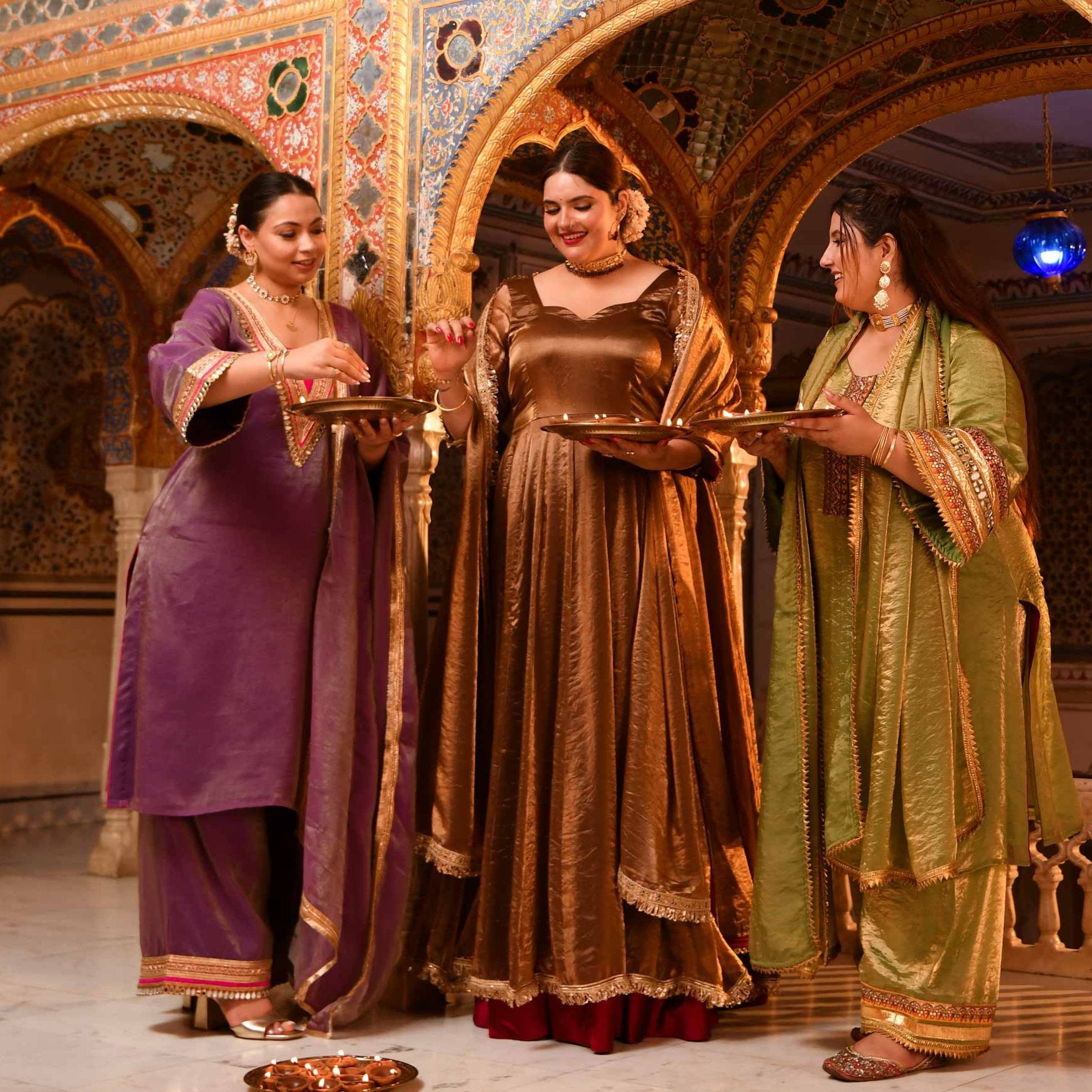 Royal Jugni -Violet Tissue Silk Mirror Embroidered Suit Set