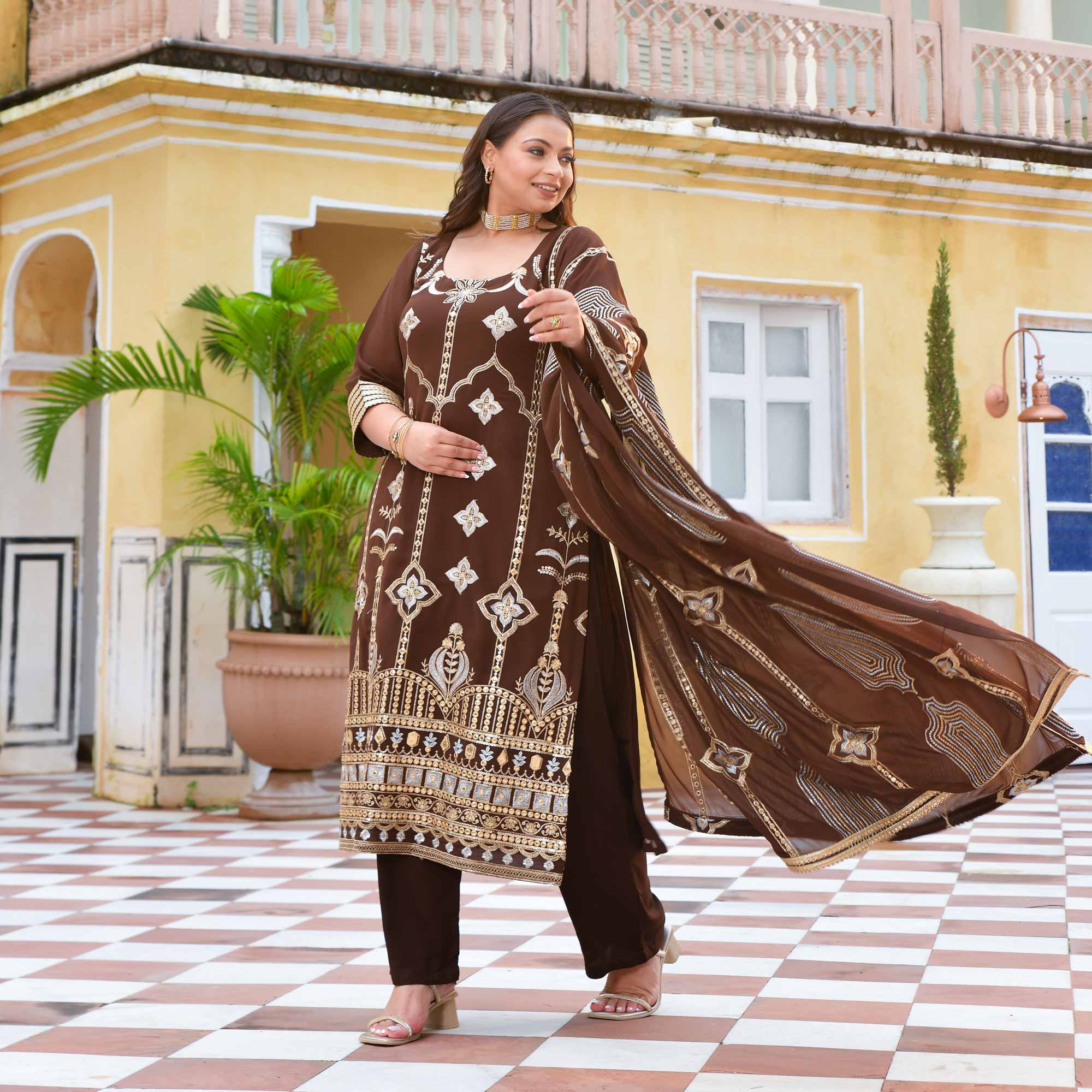 Bronze & Gold Embroidered Suit Set
