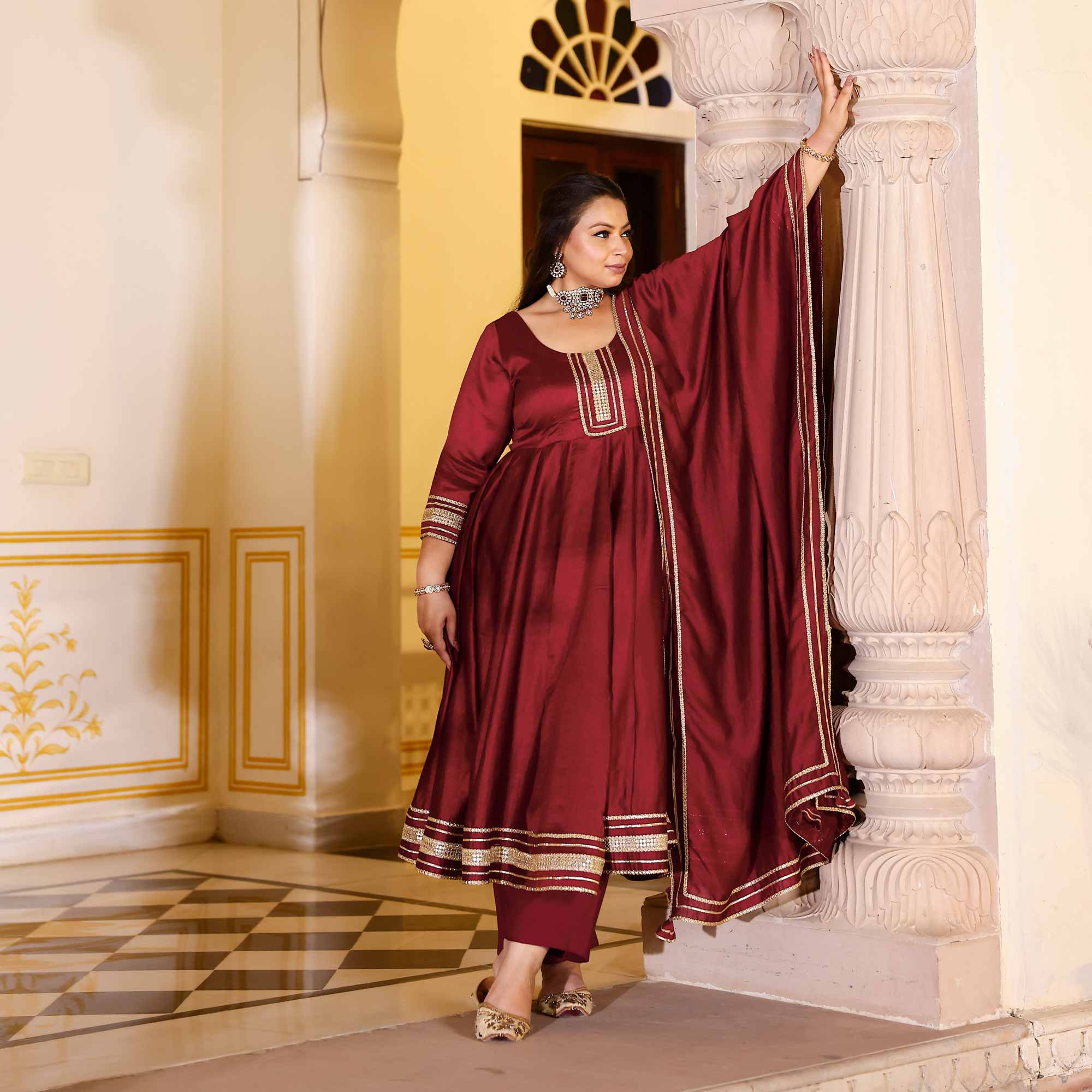 Garnet Tapestry Anarkali Set Garnet Tapestry Anarkali Set