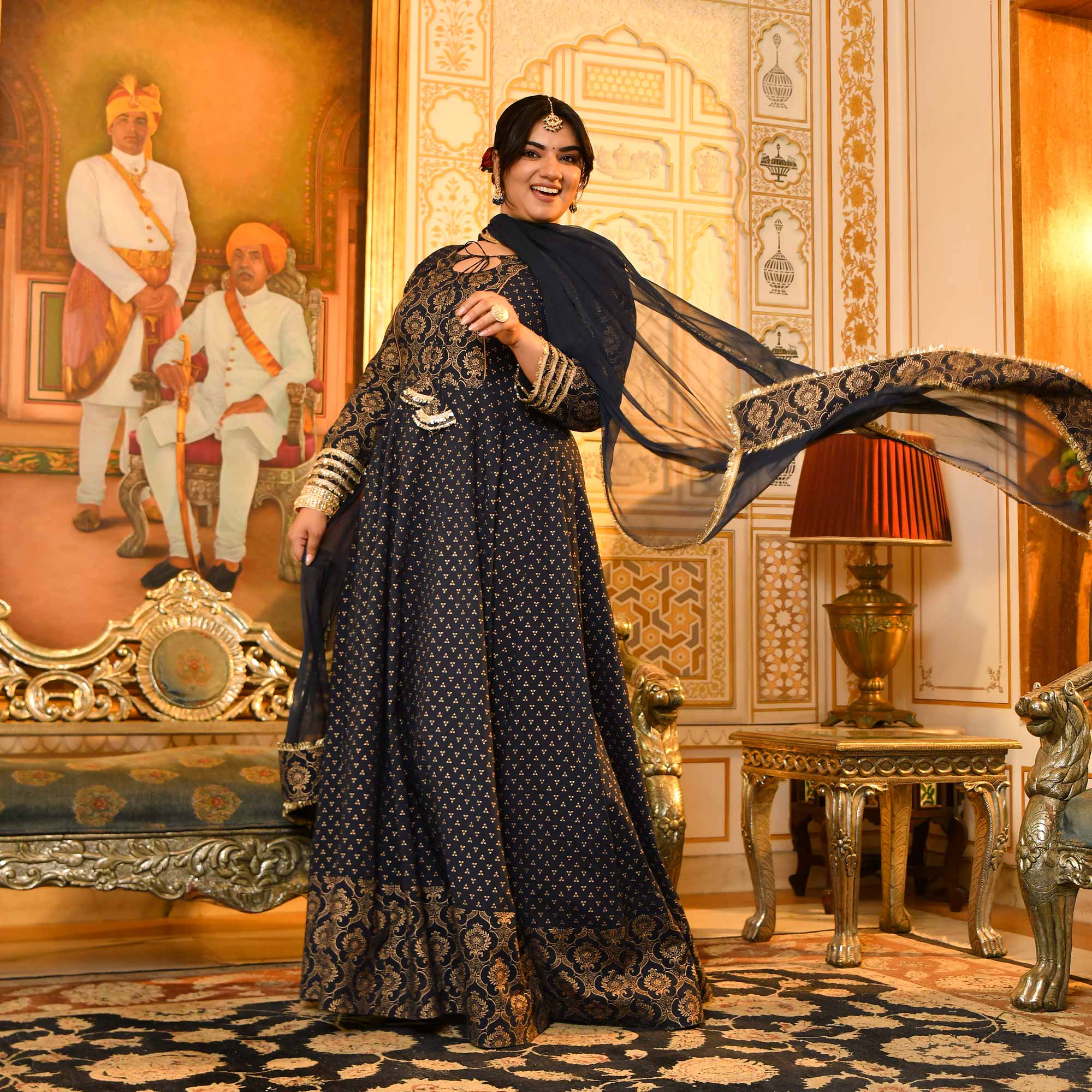 Kaushiki- Deep Blue & Gold Block Pure Cotton Printed Anarkali Kaushiki- Deep Blue & Gold Block Pure Cotton Printed Anarkali