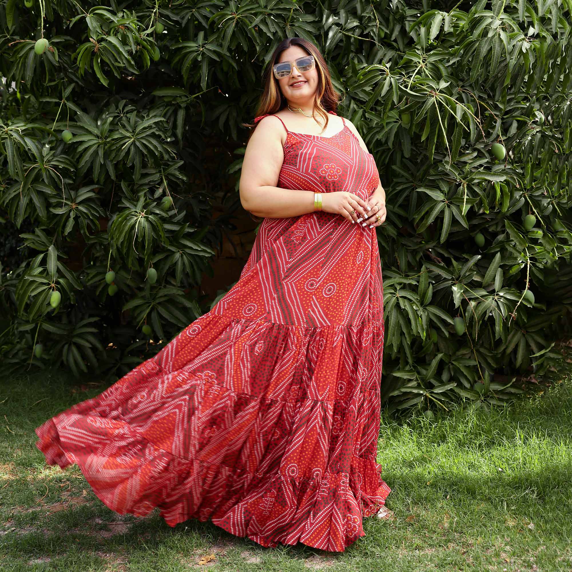 Scarlet Swirl Bandhani Tiered Dress Scarlet Swirl Bandhani Tiered Dress