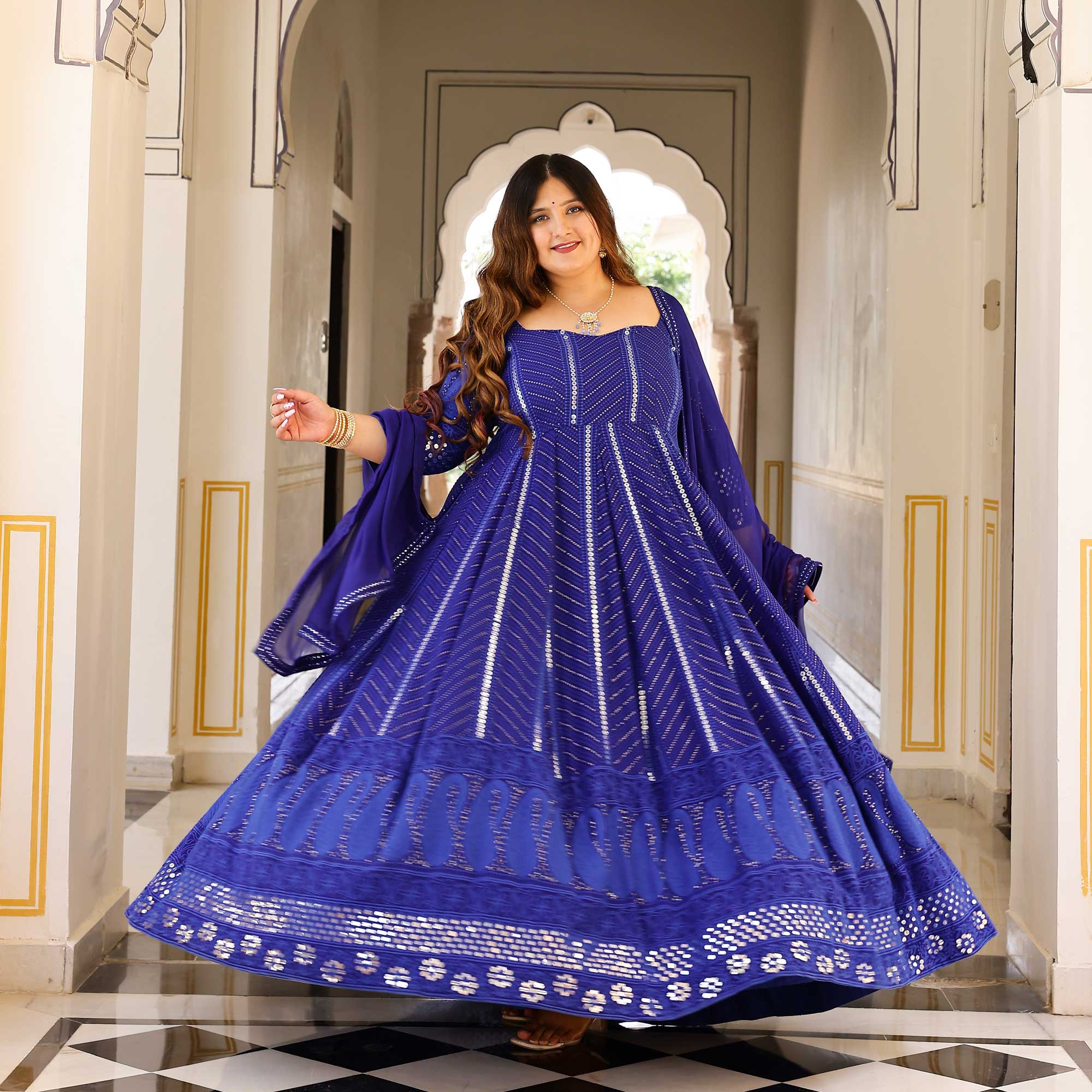 Royal Ink Pure Georgette Embroidered Anarkali Set
