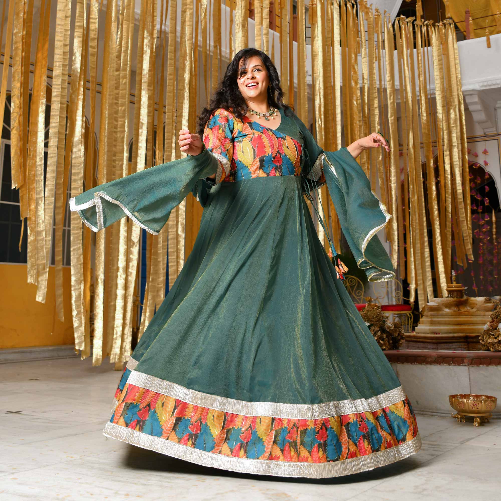 Forest Dew-Sage green Tissue Silk Anarkali Set Forest Dew-Sage green Tissue Silk Anarkali Set