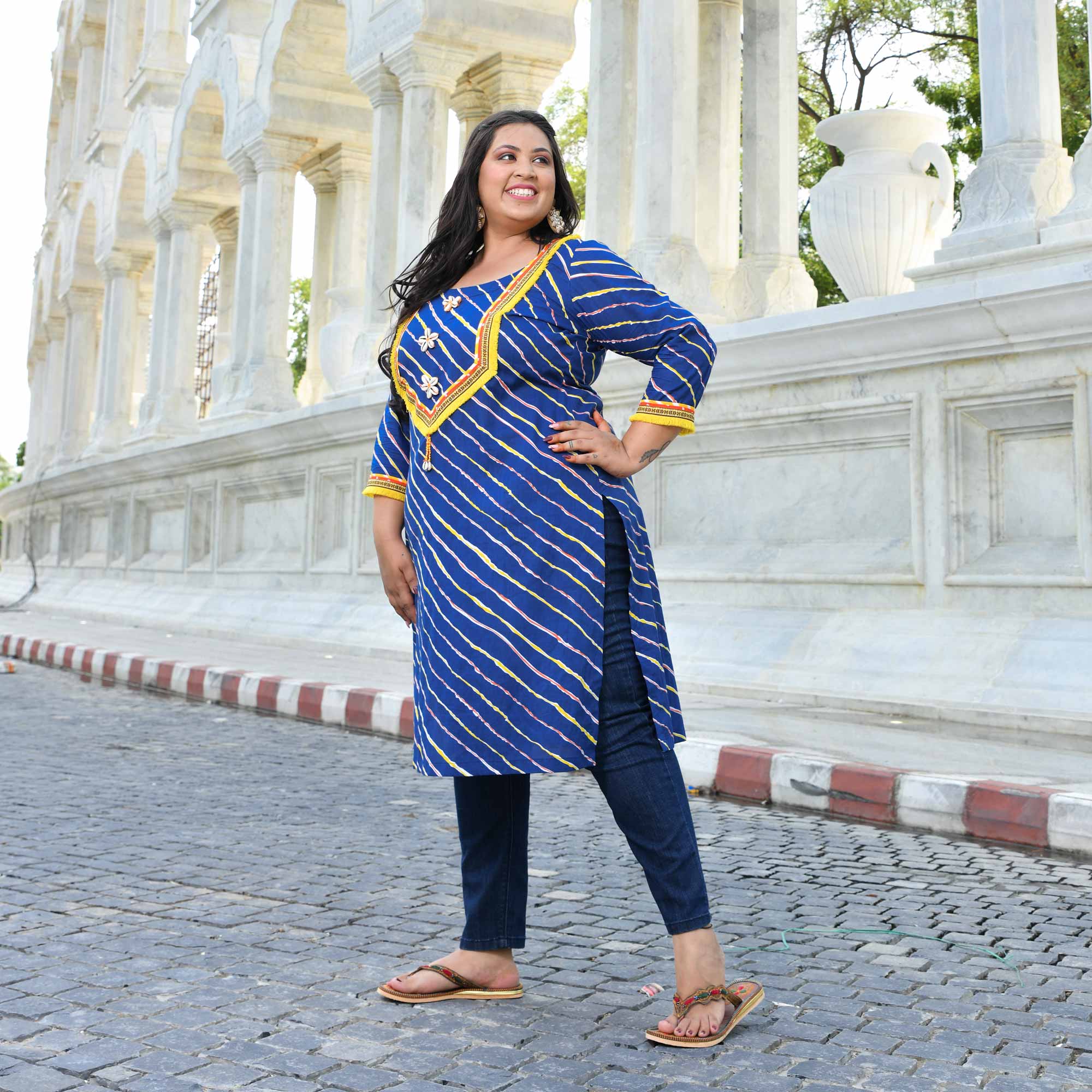 Persian Pearl - Blue Leheriya Bohemian Cotton Kurta