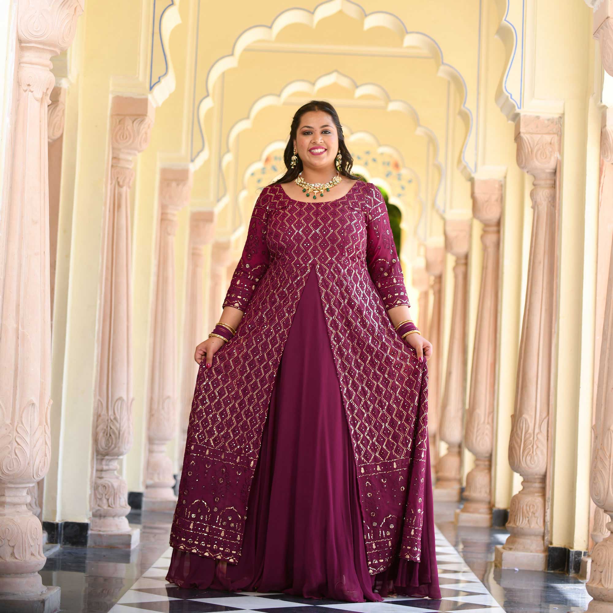 Wine Thread Embroidered Georgette Anarkali Dress Wine Thread Embroidered Georgette Anarkali Dress