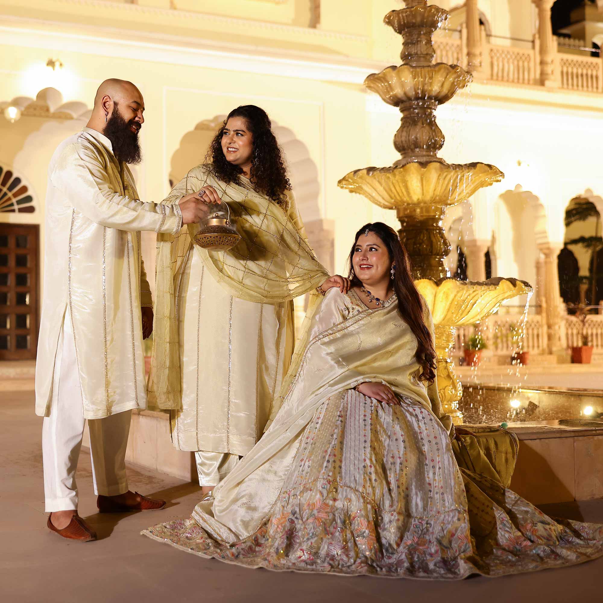MOHANA Off-White & Gold Cutdana Embroidered Pure Tissue Silk Kurta