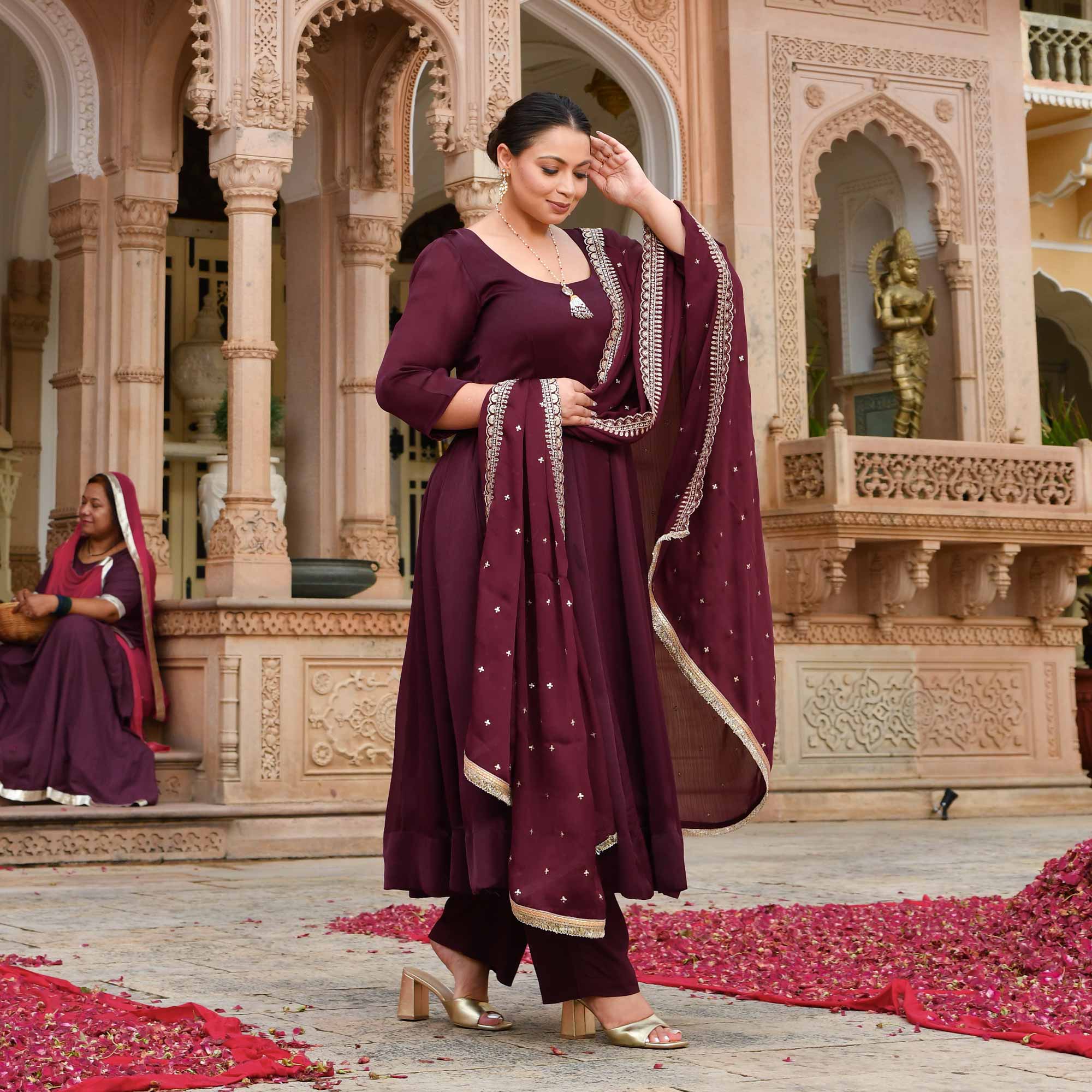 Merlot Bliss Sequin Embroidered Anarkali Set