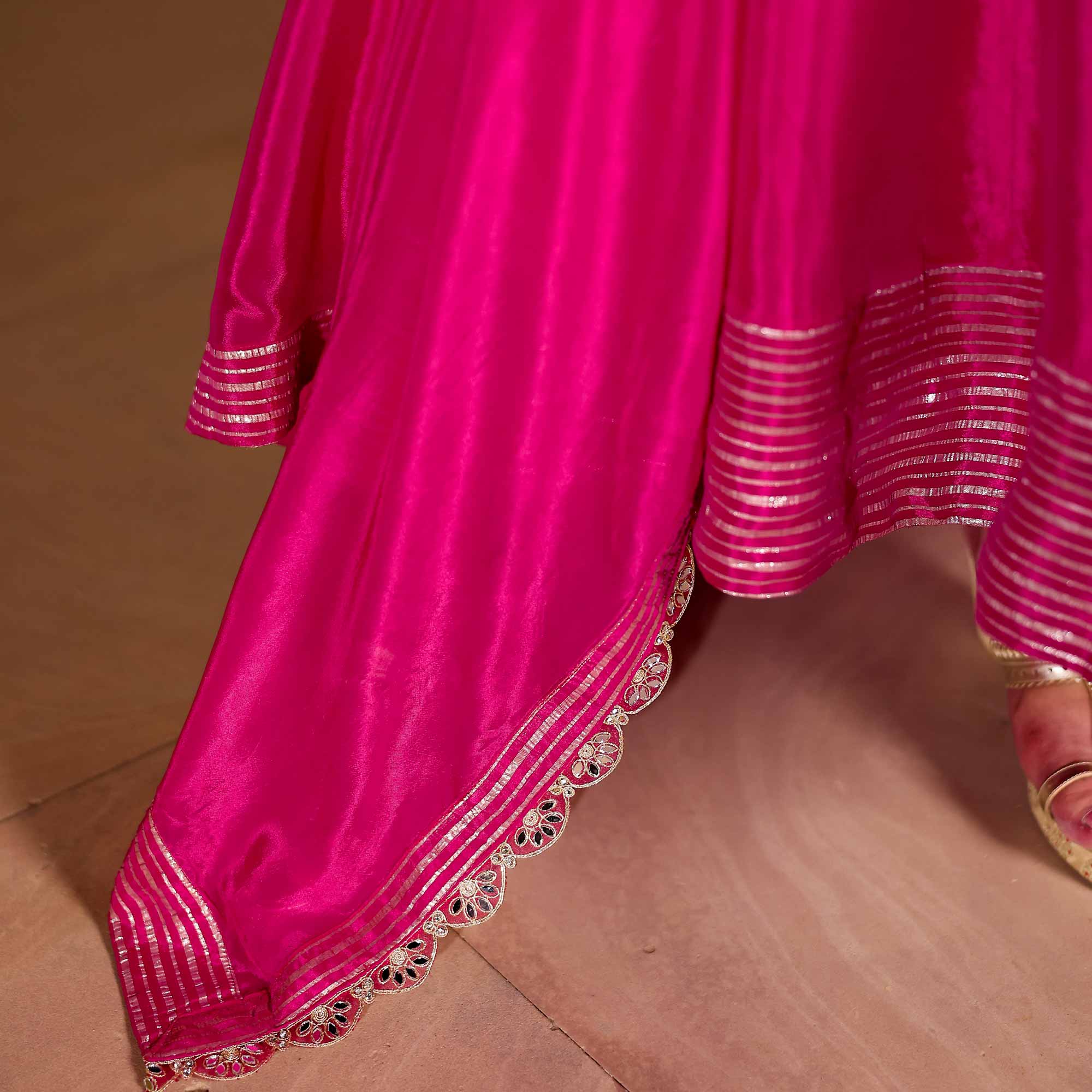 Dazzling Magenta Silk Anarkali Set Dazzling Magenta Silk Anarkali Set
