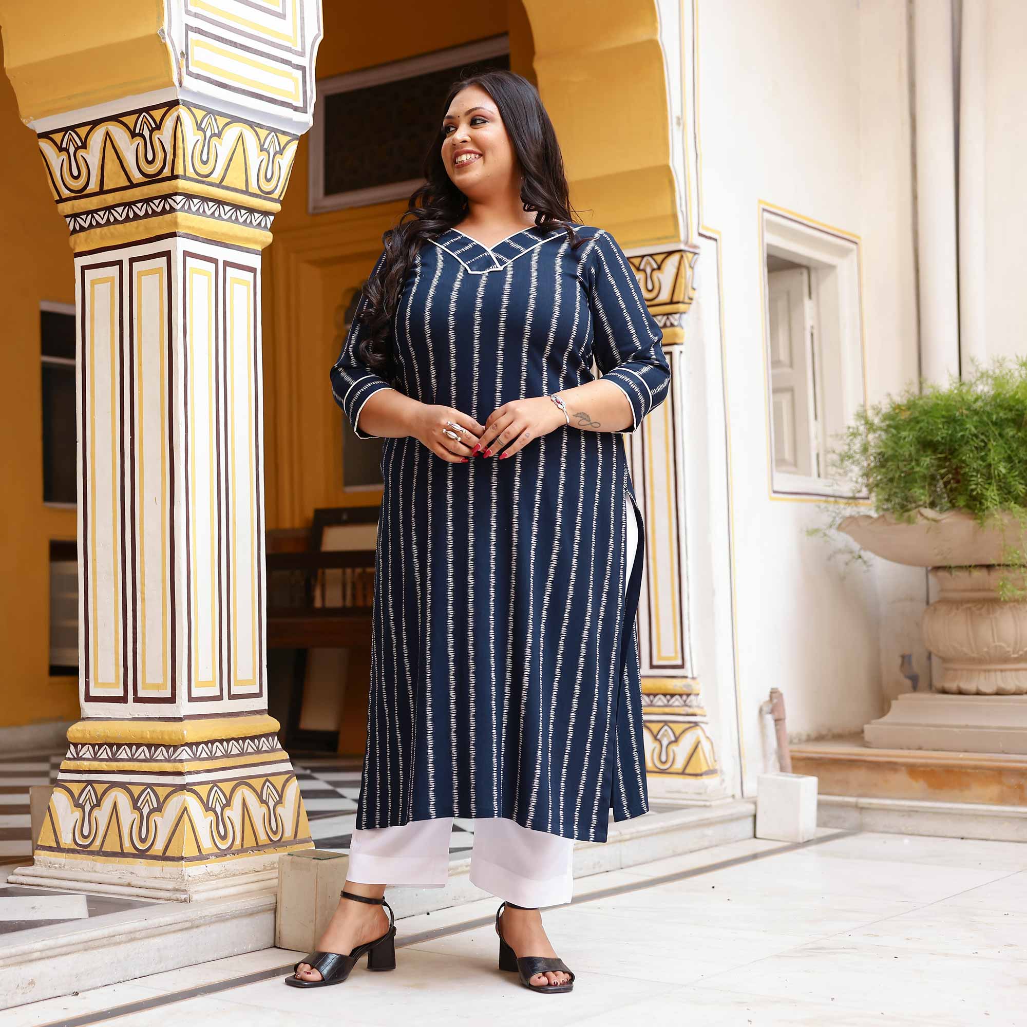 Blissfull Streaks Cotton Lycra Kurta Blissfull Streaks Cotton Lycra Kurta