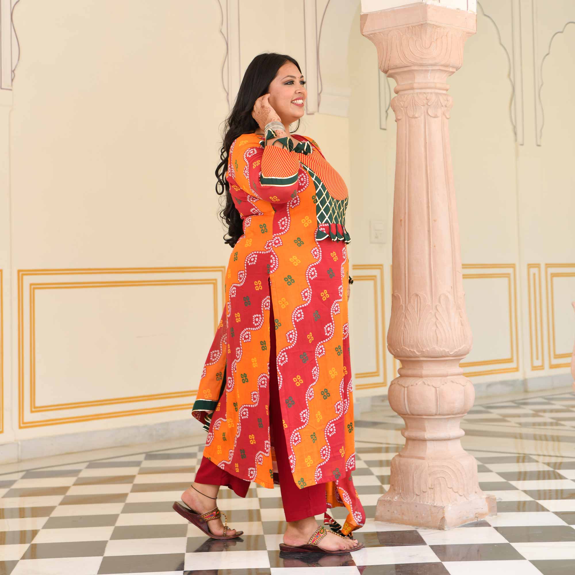 Sunheri Tarang Bandhani Cotton Suit Set