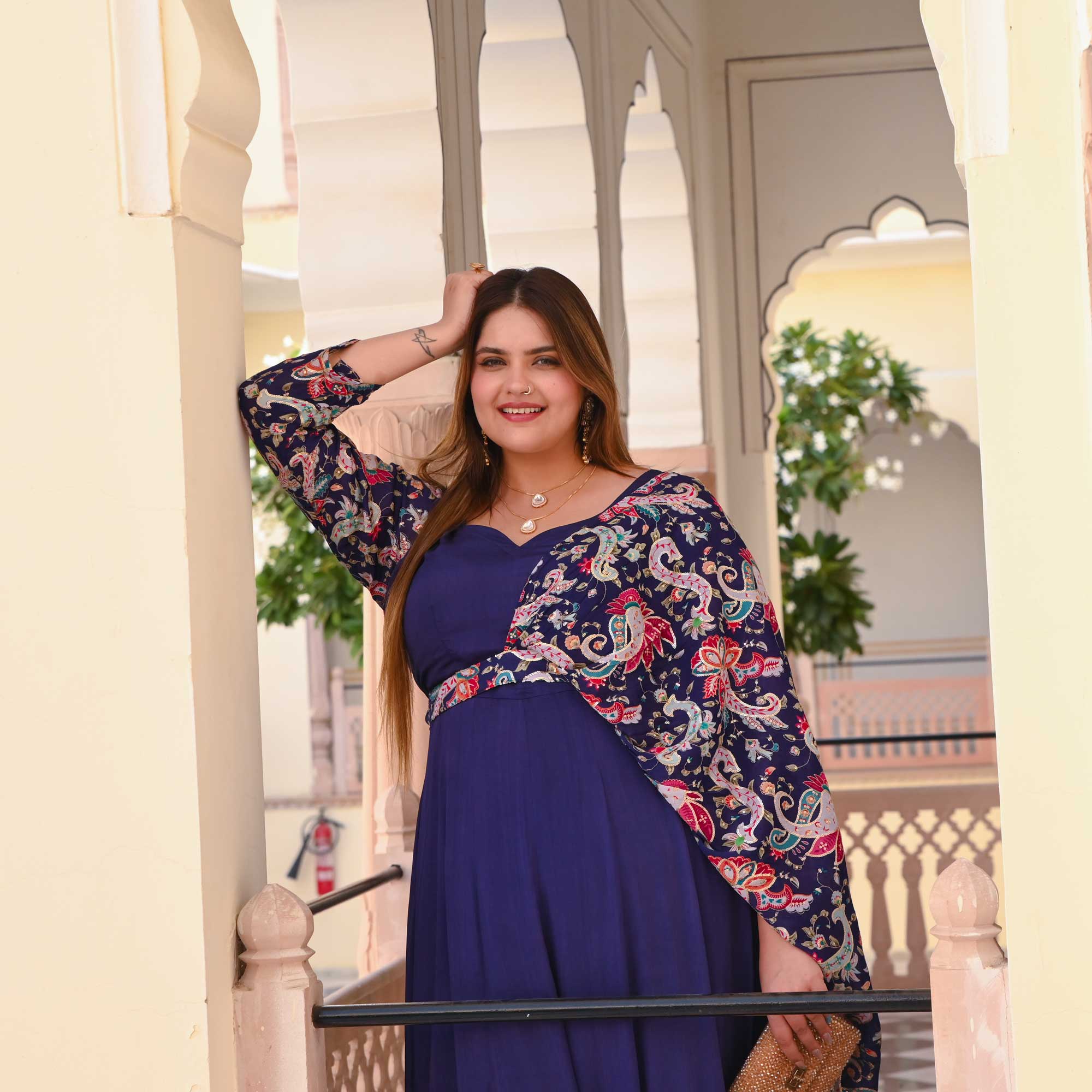 Highness Blue Position Printed Dress with Belt Drape Highness Blue Position Printed Dress with Belt Drape