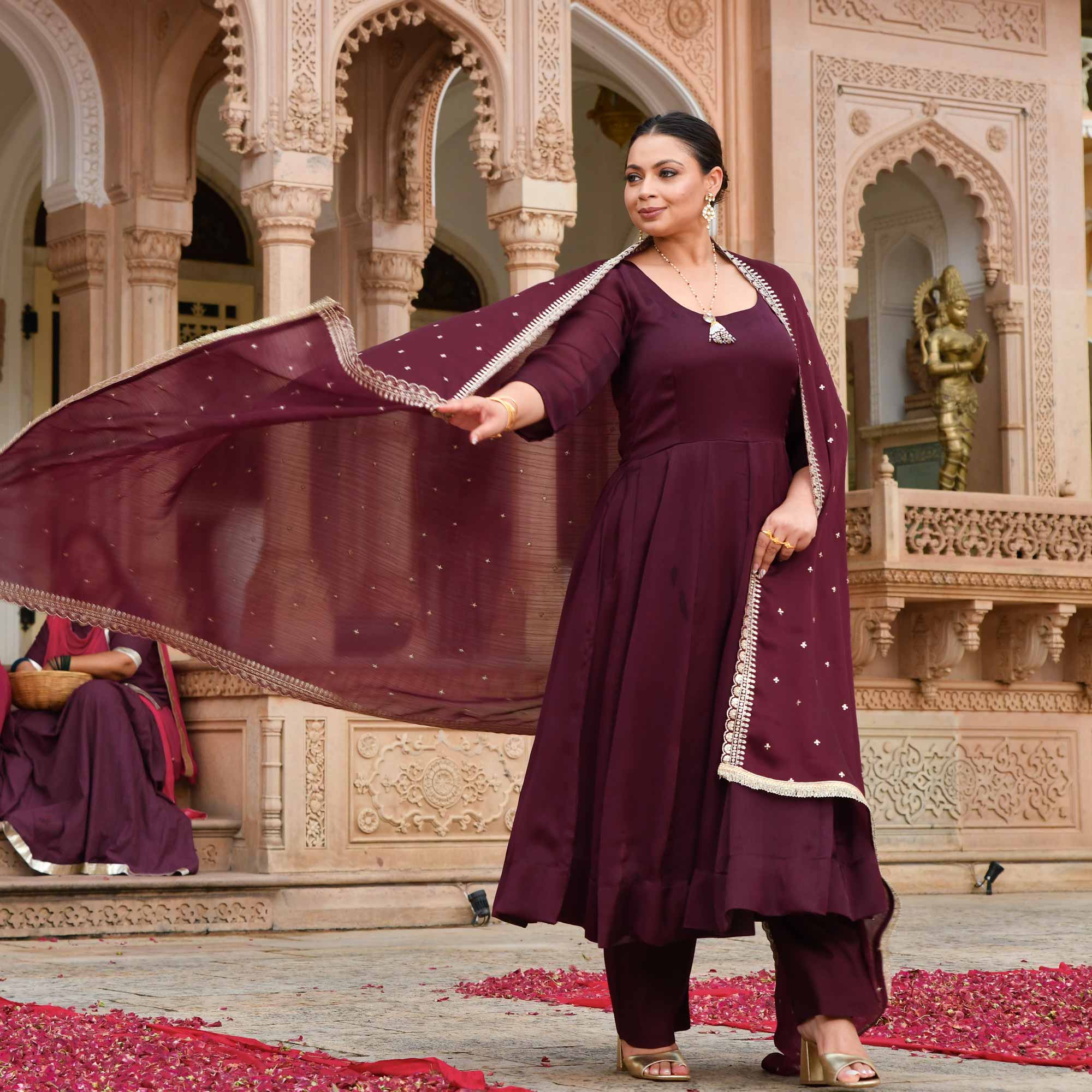 Merlot Bliss Sequin Embroidered Anarkali Set
