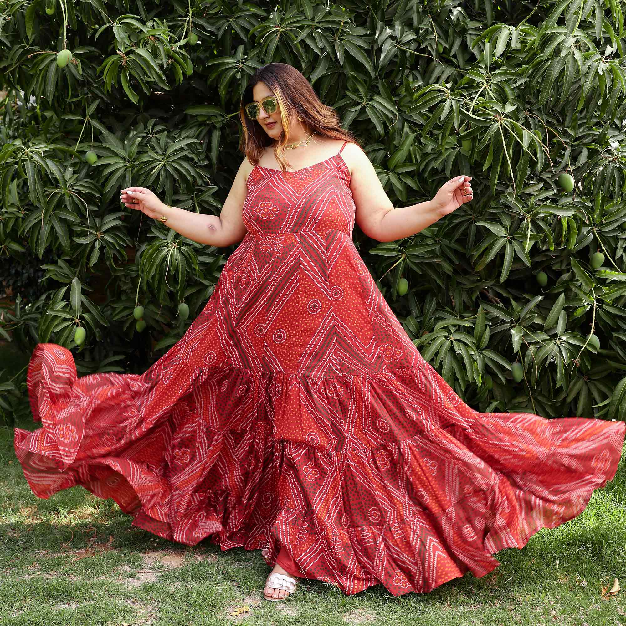 Scarlet Swirl Bandhani Tiered Dress Scarlet Swirl Bandhani Tiered Dress