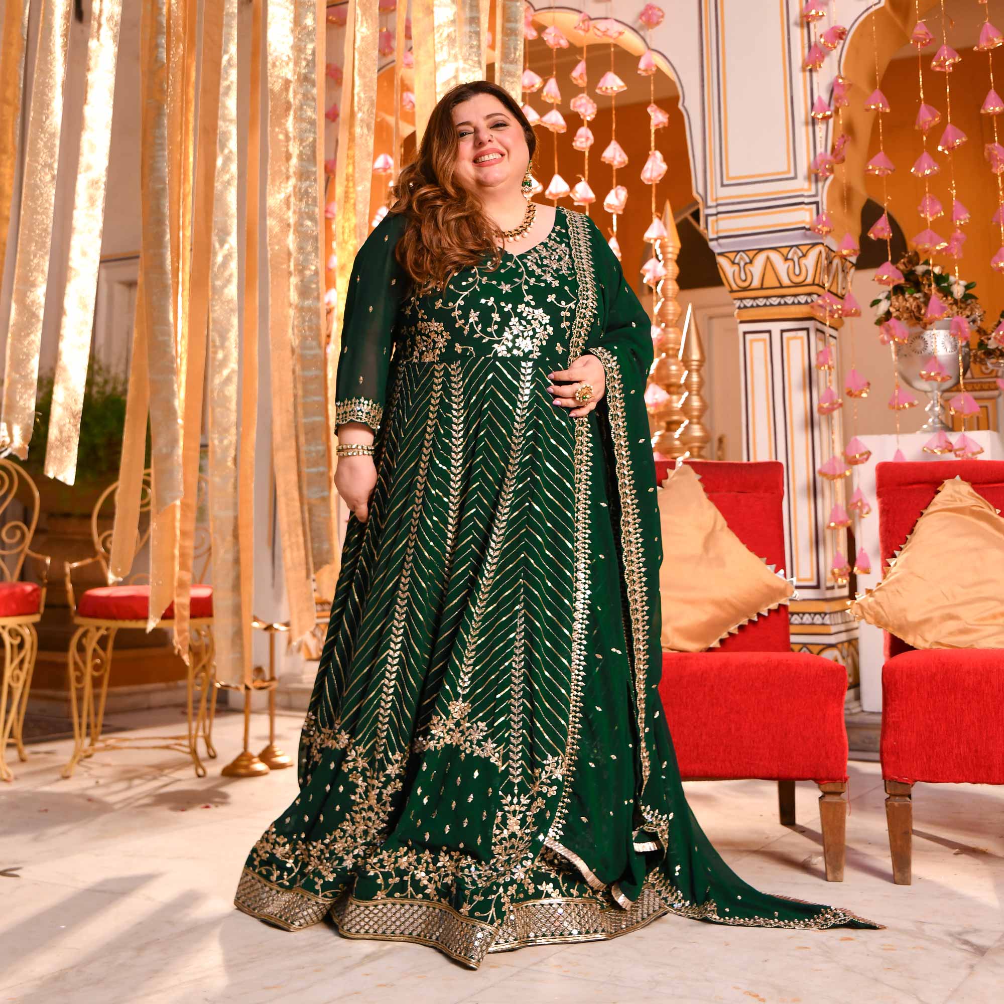 Shimmering Emerald Sequin Embroidered Georgette Anarkali Set Shimmering Emerald Sequin Embroidered Georgette Anarkali Set