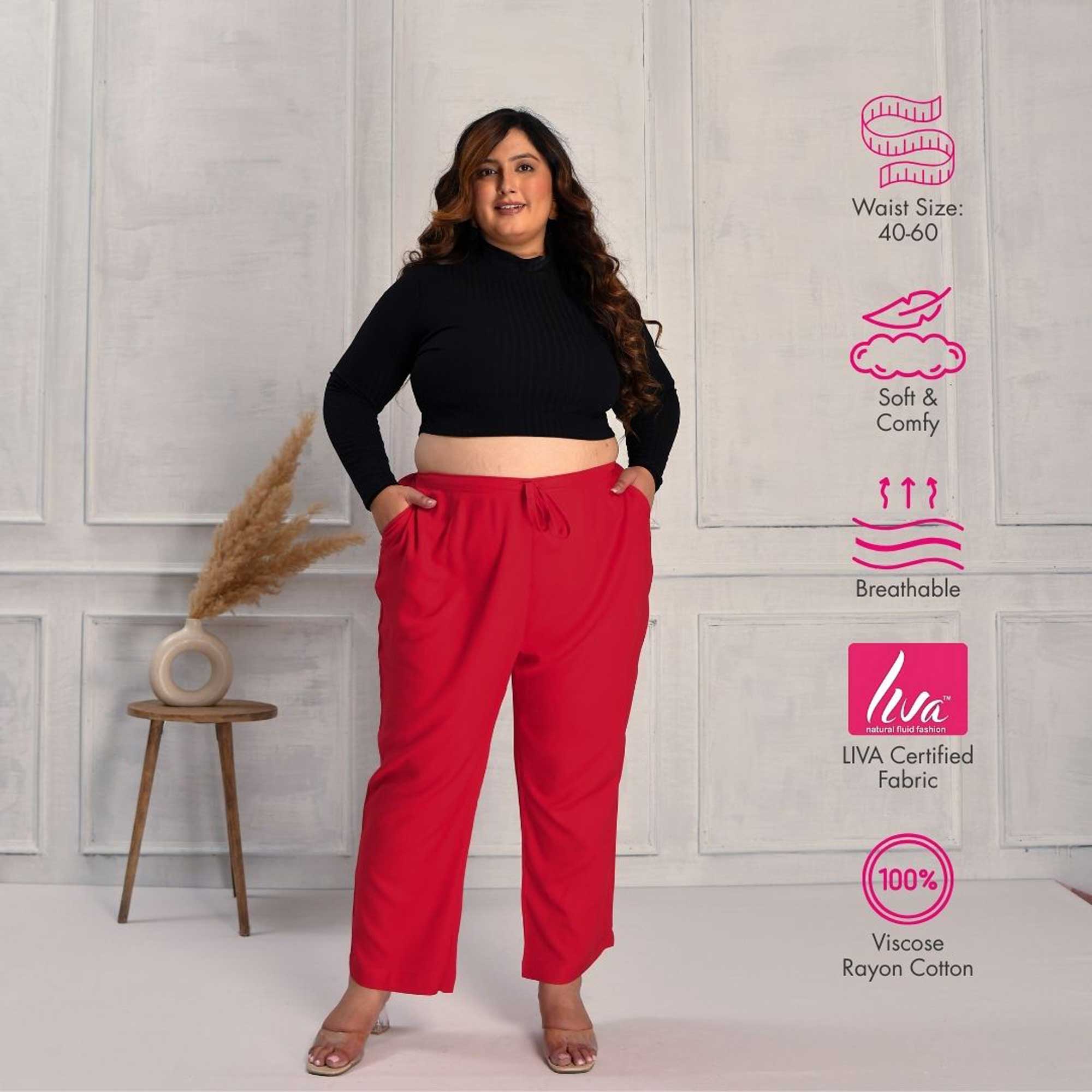 Plus Size Narrow Fit Pants Combo 5 (Prussian Blue, Red, Beige) Plus Size Narrow Fit Pants Combo 5 (Prussian Blue, Red, Beige)