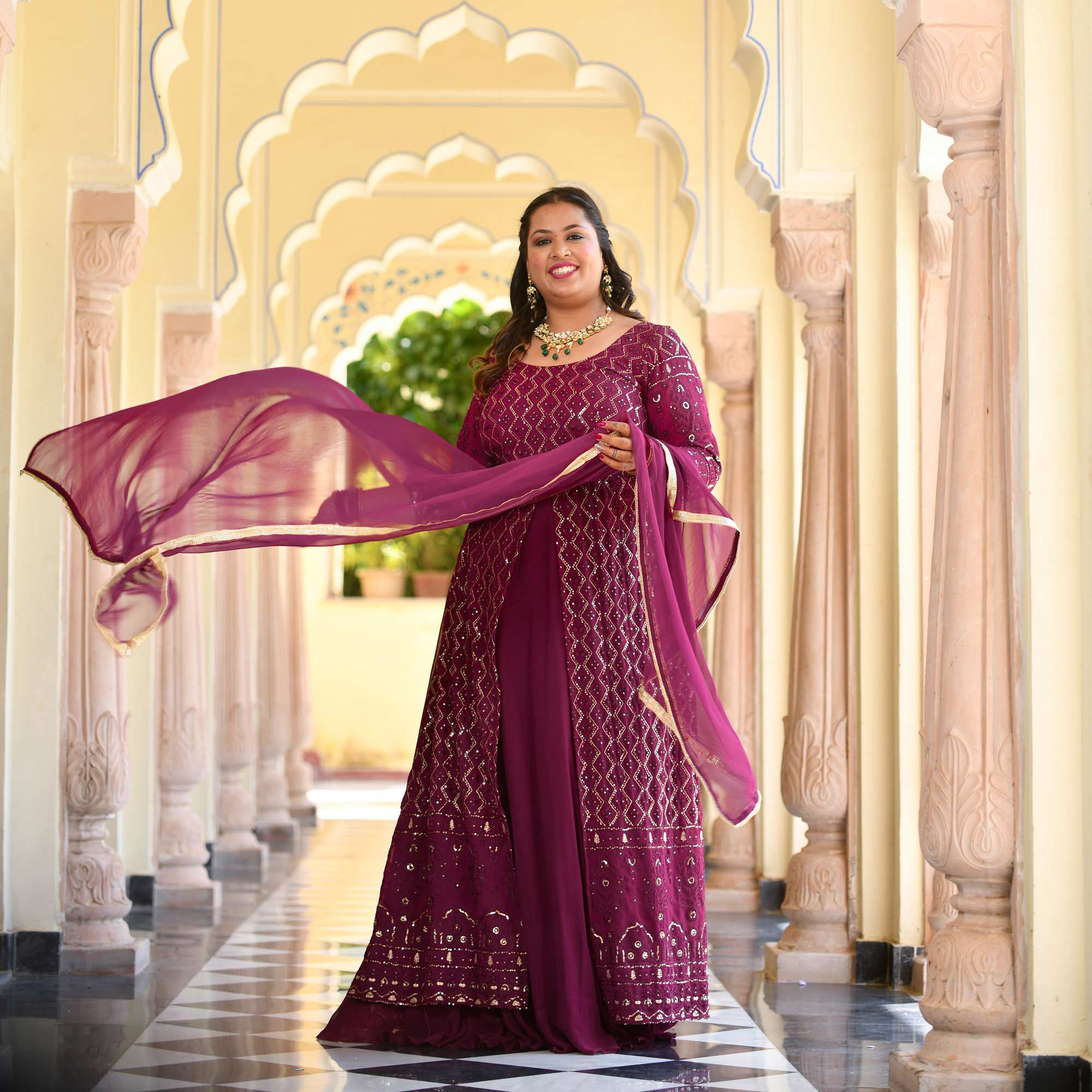 Wine Thread Embroidered Georgette Anarkali Dress Wine Thread Embroidered Georgette Anarkali Dress