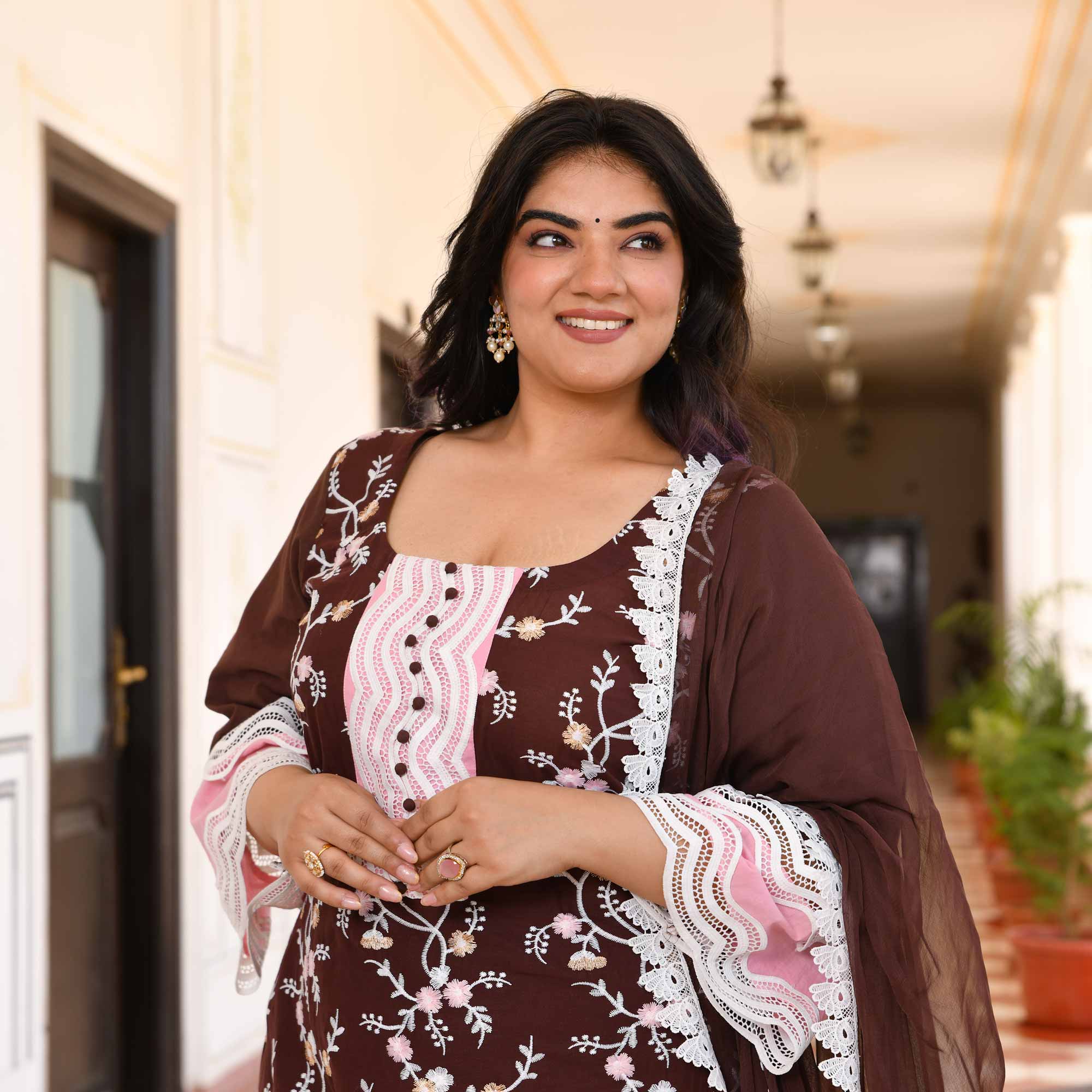 Sahaj- Deep Coffee Chikankari Embroidered Pure Cotton Suit Set Sahaj- Deep Coffee Chikankari Embroidered Pure Cotton Suit Set