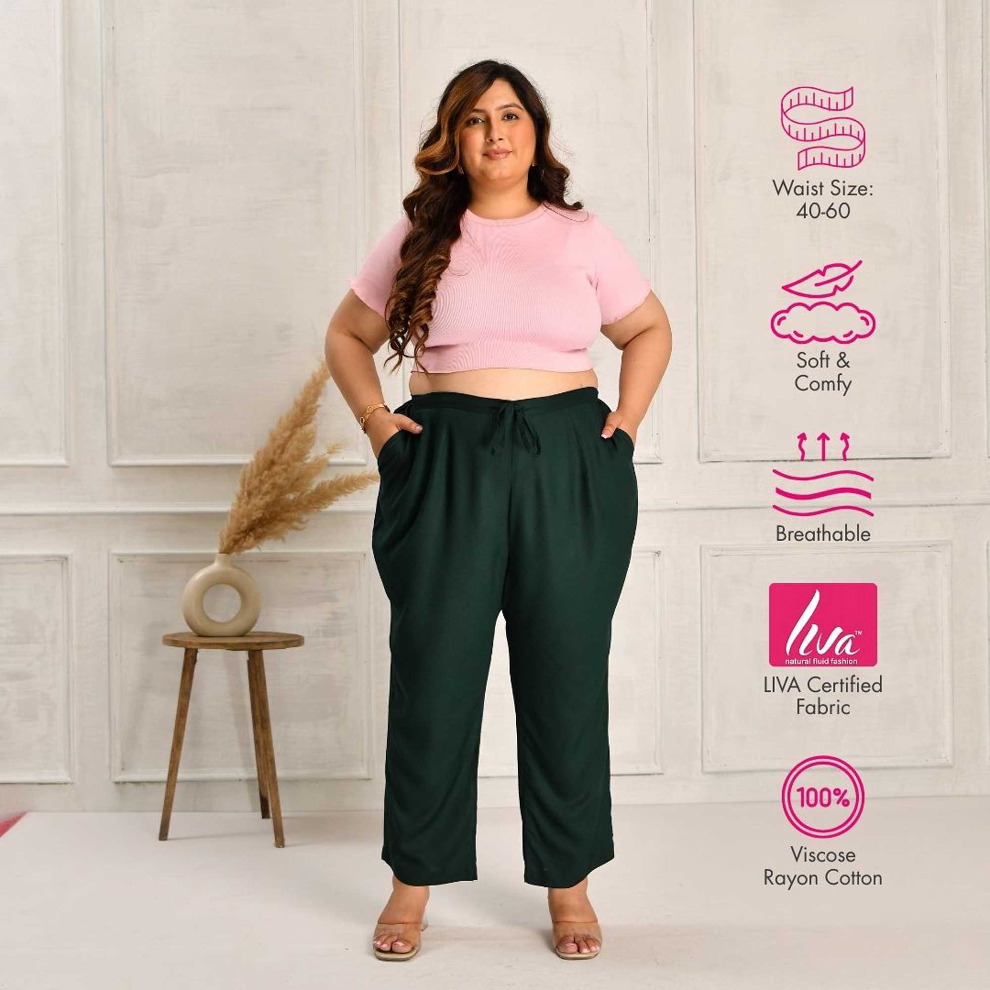 Plus Size Narrow Fit Pants Combo 4 (Rani Pink, Bottle Green, Mustard)