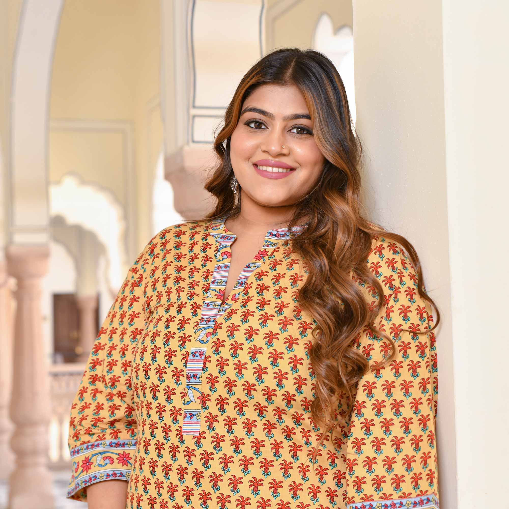 Gilded Grace Floral Cotton Kurta with Pants Set