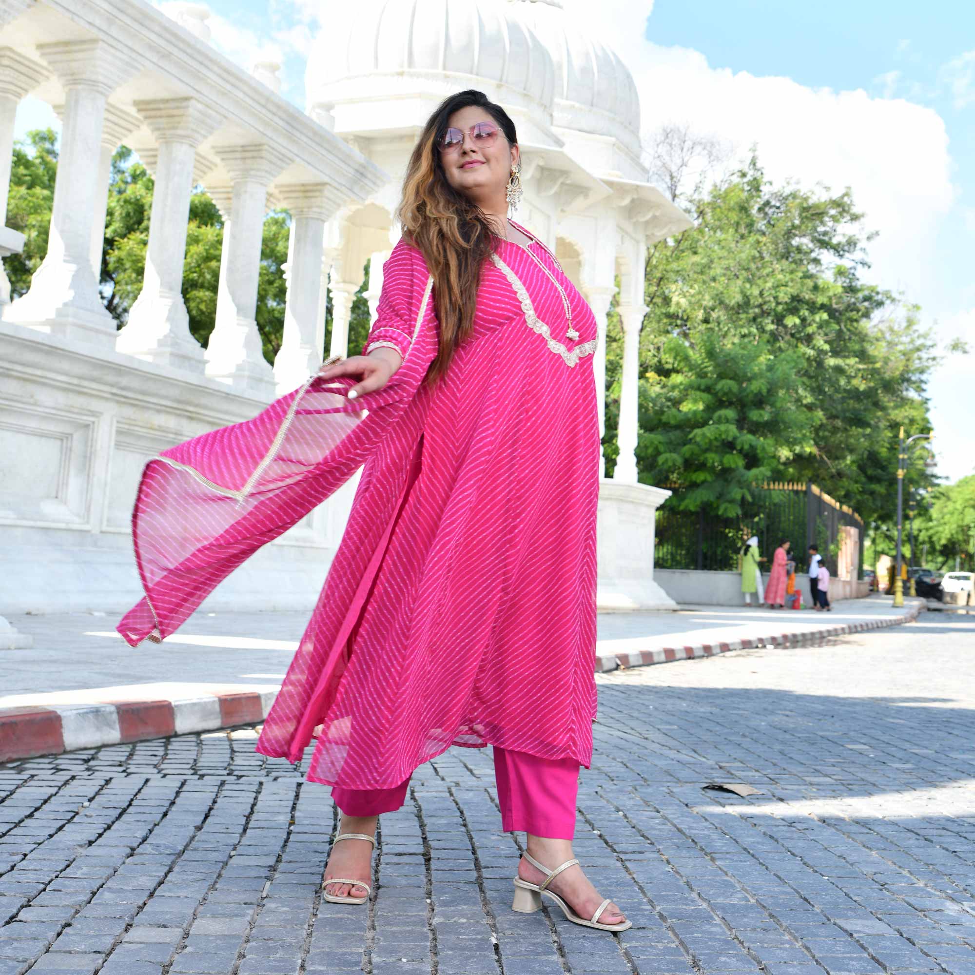 Jaipur Pink Mothda Georgette Aline Kali Kurta