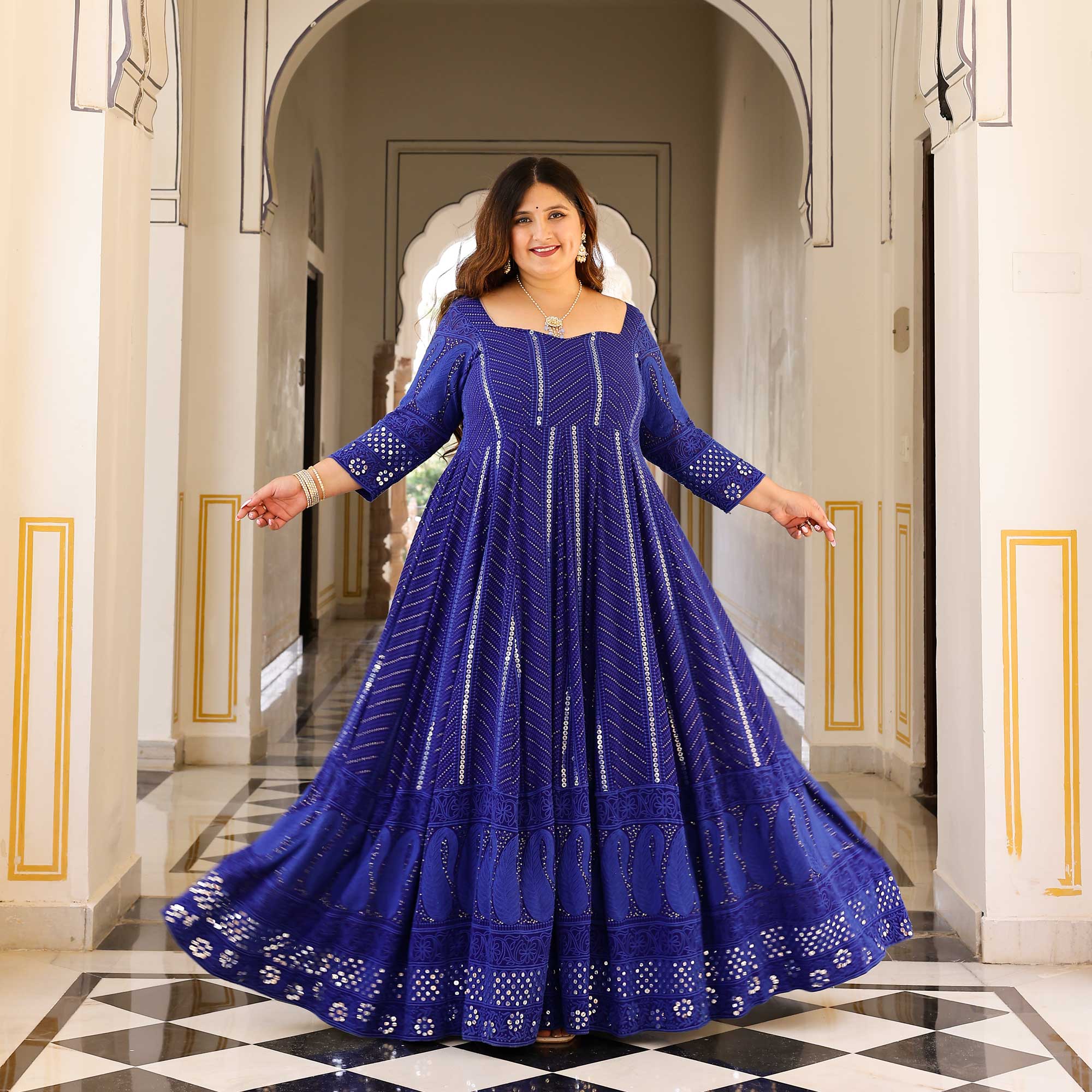 Royal Ink Pure Georgette Embroidered Anarkali Set
