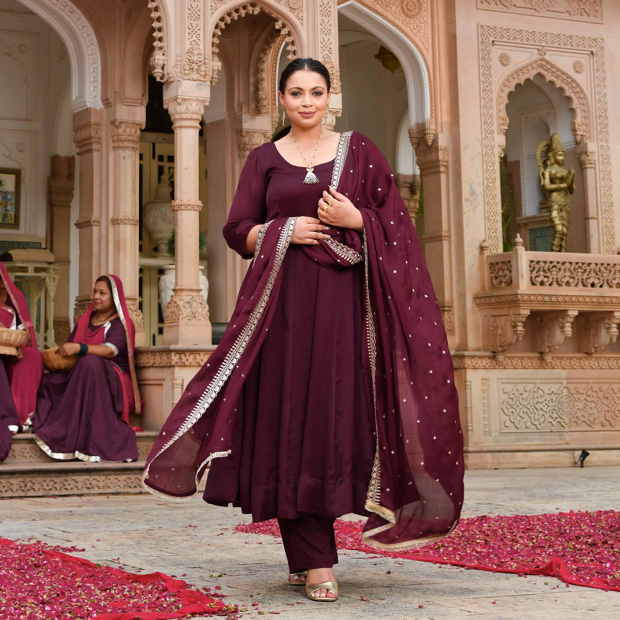 Merlot Bliss Sequin Embroidered Anarkali Set