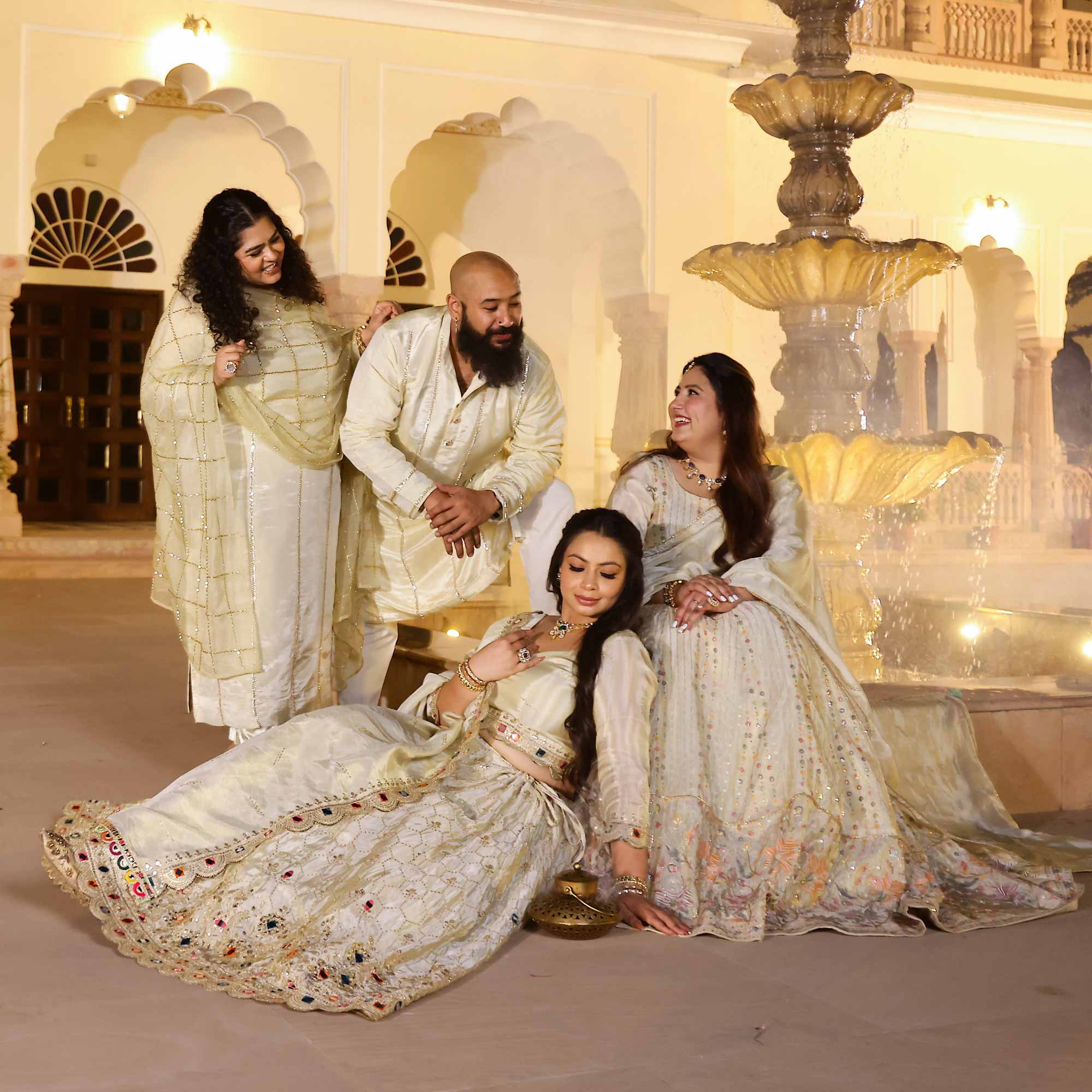 RAGINI Off-White & Gold Sequin Embroidered Pure Tissue Silk Anarkali Set RAGINI Off-White & Gold Sequin Embroidered Pure Tissue Silk Anarkali Set