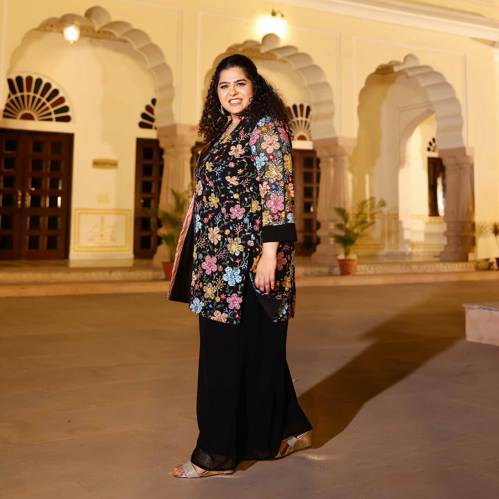 Black Stardust Georgette Sequin Embroidered Blazer Co-Ord Set Black Stardust Georgette Sequin Embroidered Blazer Co-Ord Set