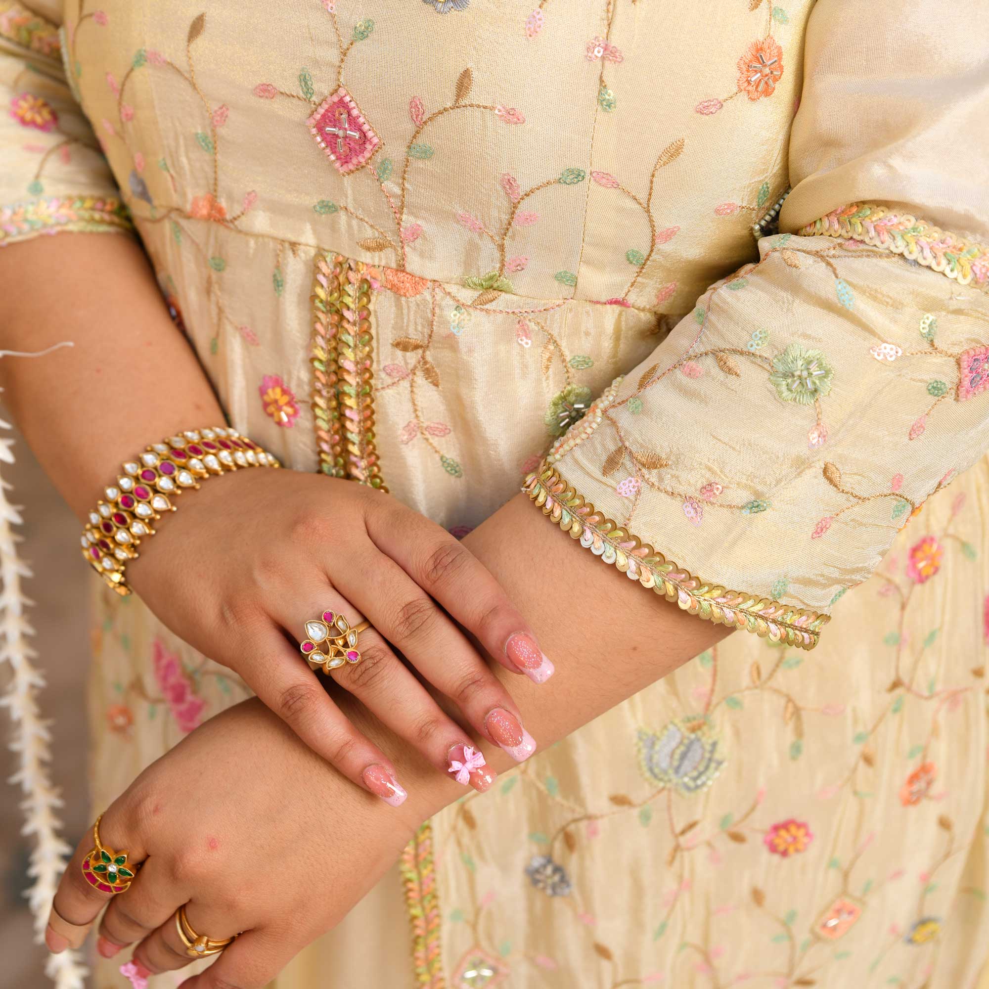 PAALKI - Ivory Cutdana Embroidered Pure Tissue Silk Anarkali PAALKI - Ivory Cutdana Embroidered Pure Tissue Silk Anarkali