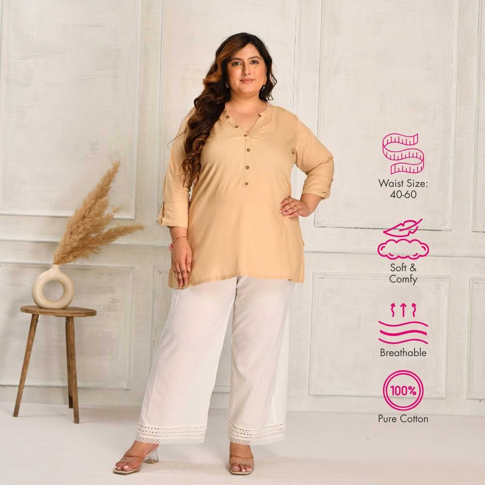 Mogra- White Pure Cotton Straight Fit Chikan Laced Pants Mogra- White Pure Cotton Straight Fit Chikan Laced Pants