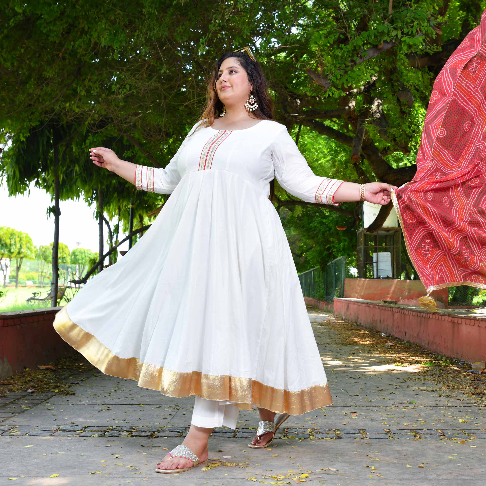 White Royal Cotton Embroidered Anarkali